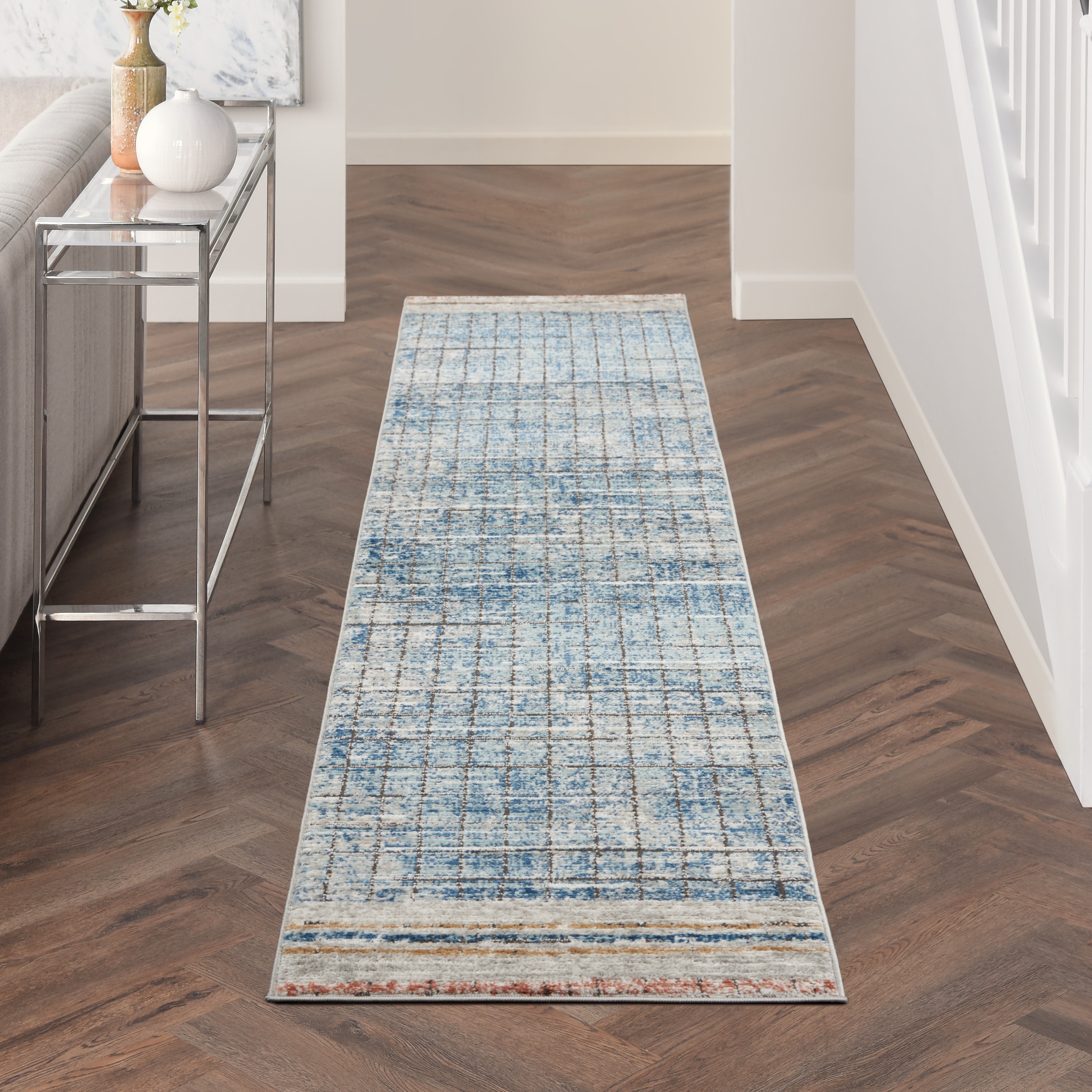 Nourison 099446822475 Concerto 2 x 8 (ft) Loomed Polypropylene Blue Rectangular Indoor Abstract Runner rug