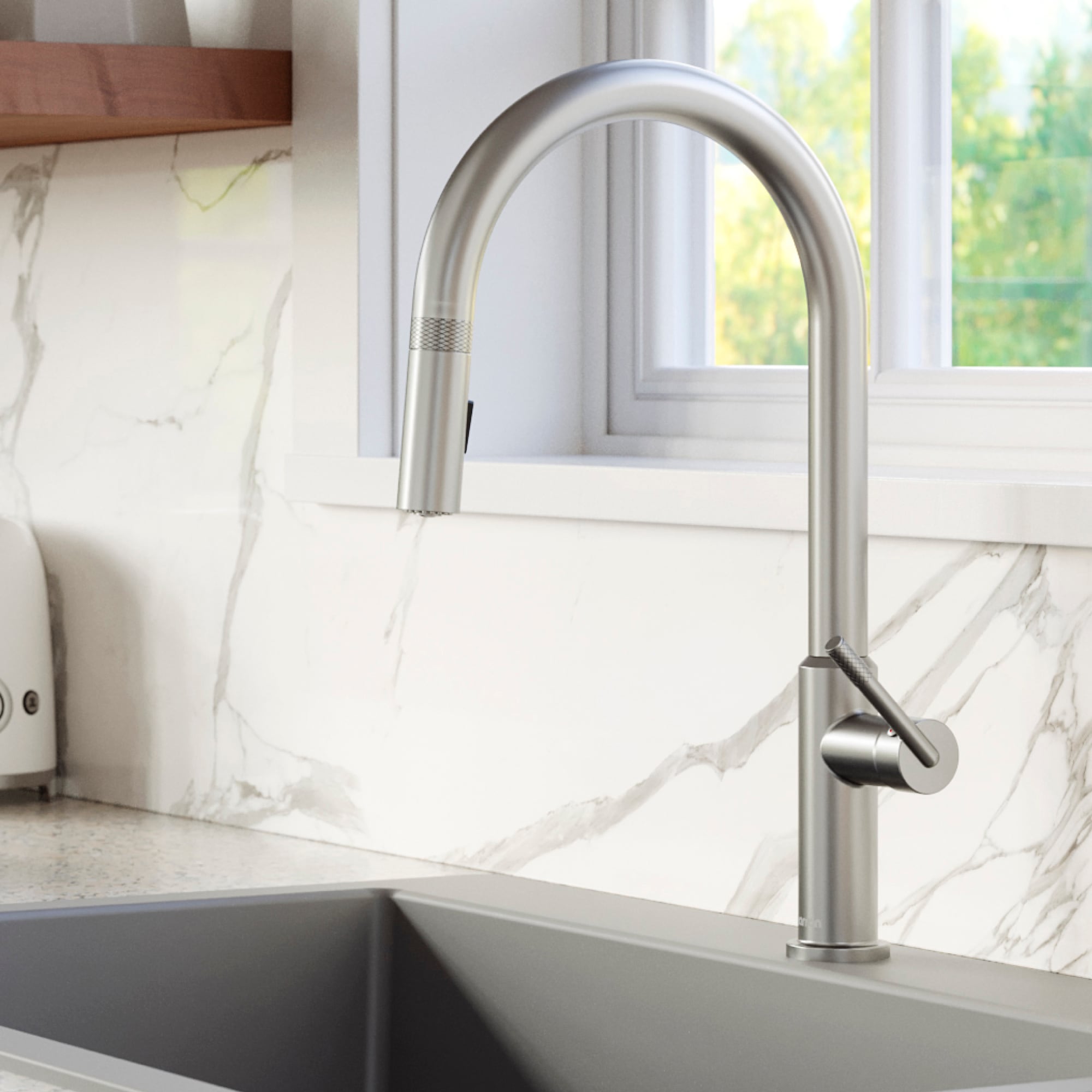 Karran Stainless Steel Single Handle Pull-down Kitchen Faucet with ...