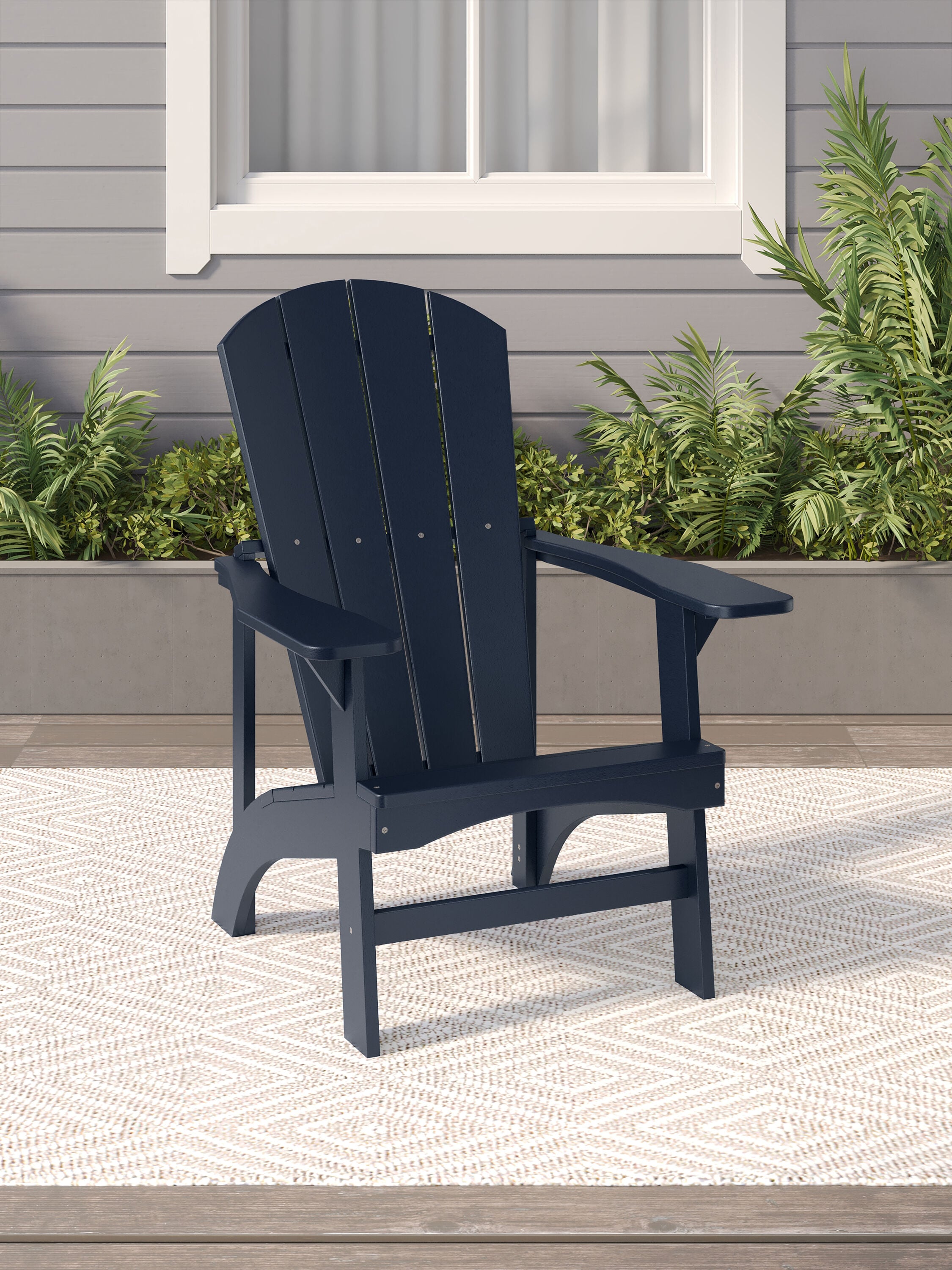 Crystal Harbor Collection - Recycled Navy HDPE Frame Stationary Adirondack Chair with Slat Seat