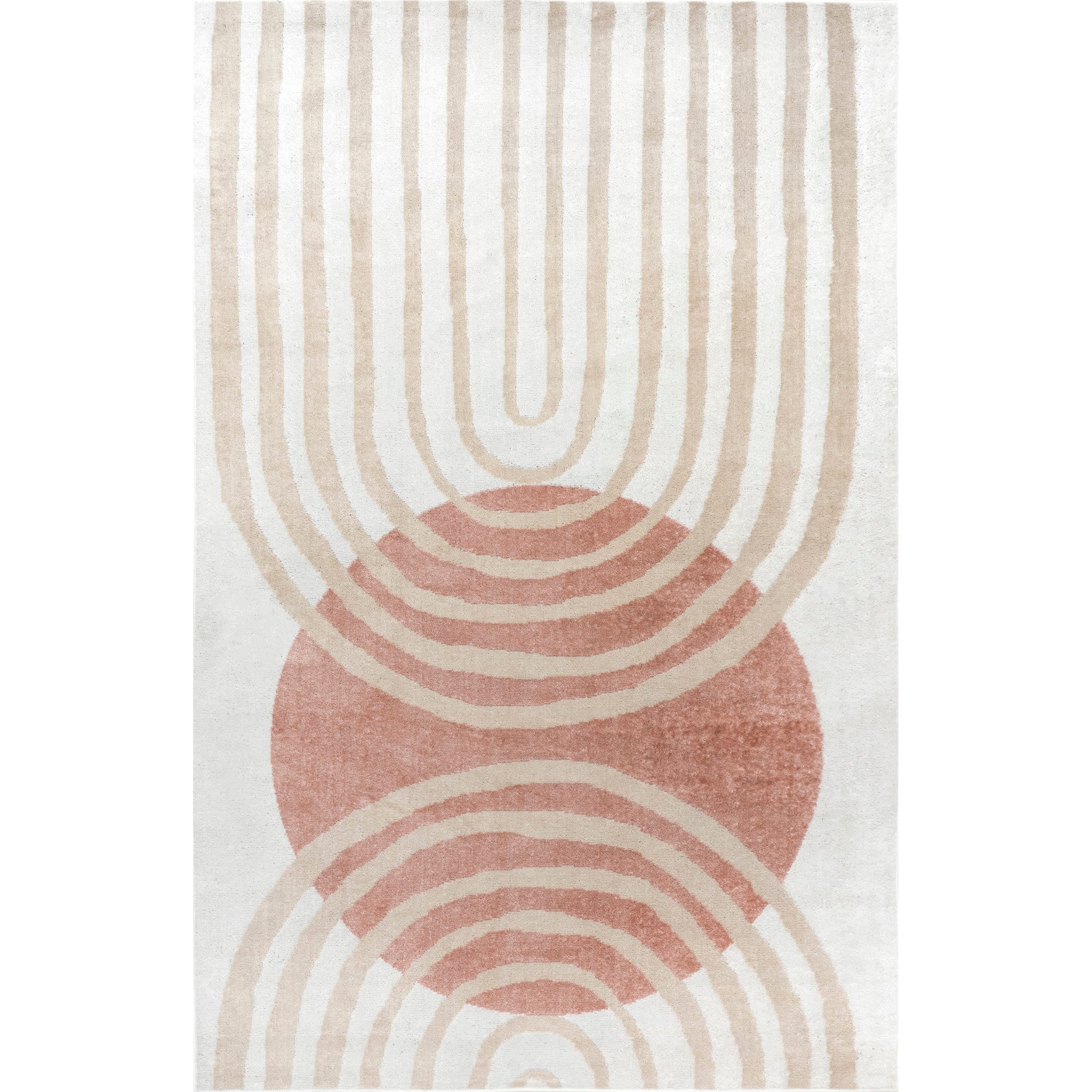 Blush and Ivory Abstract Synthetic 9' x 12' Area Rug