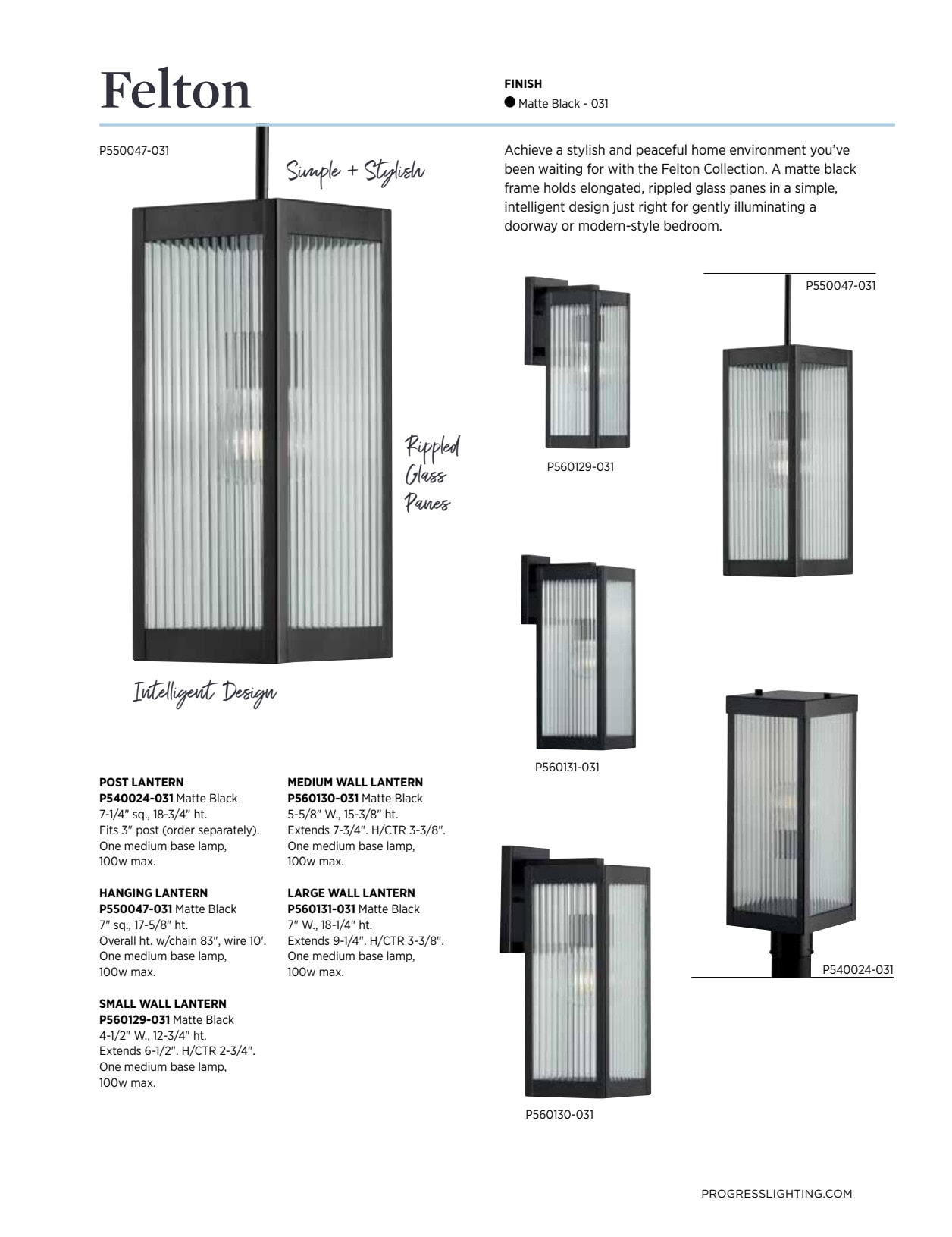 Matte Black Rippled Glass Outdoor Hanging Lantern