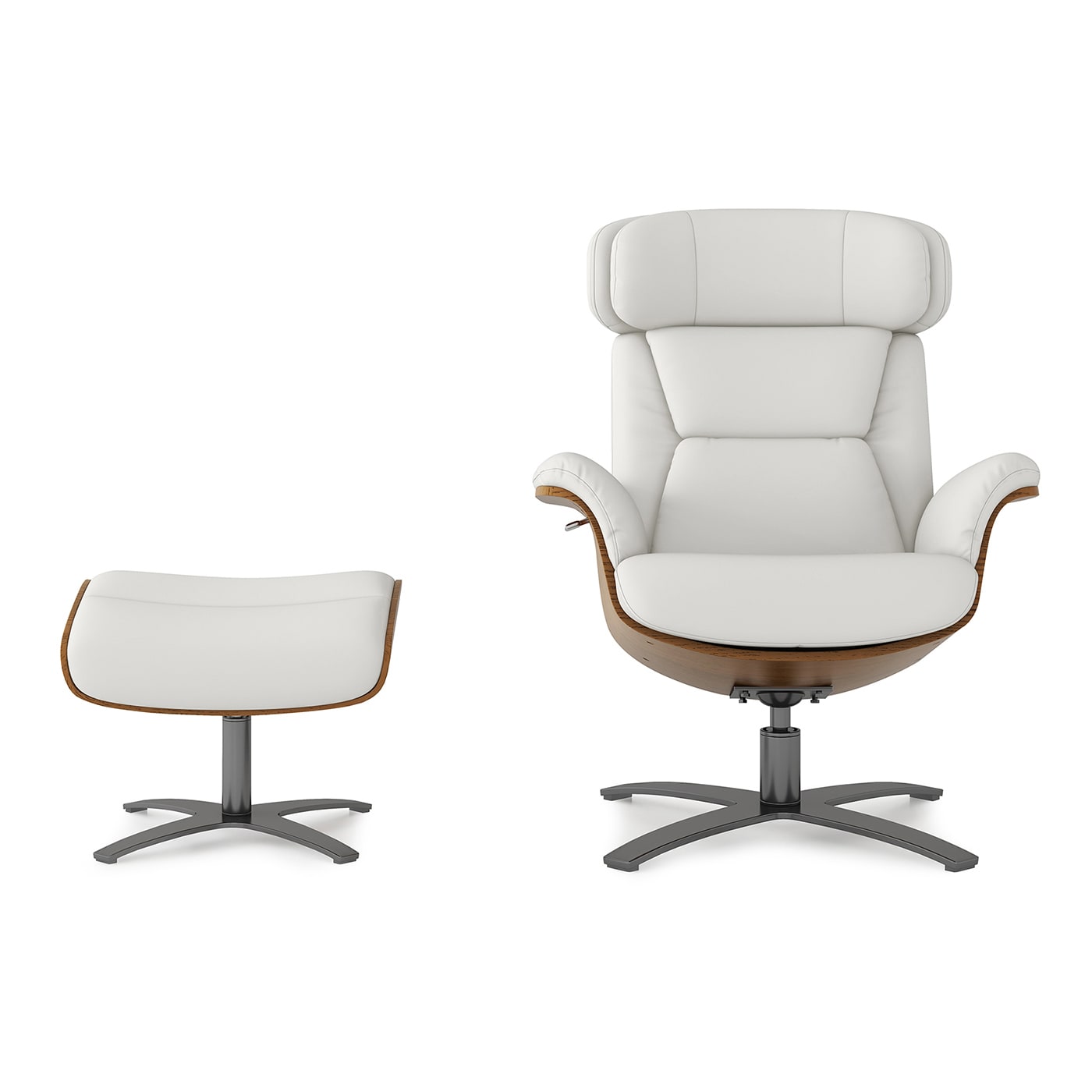 Jennifer Taylor Home L2P-KLW-60650S Jovan Porcelain White Leather Leather Upholstered Tufted Recliner with Ottoman Set