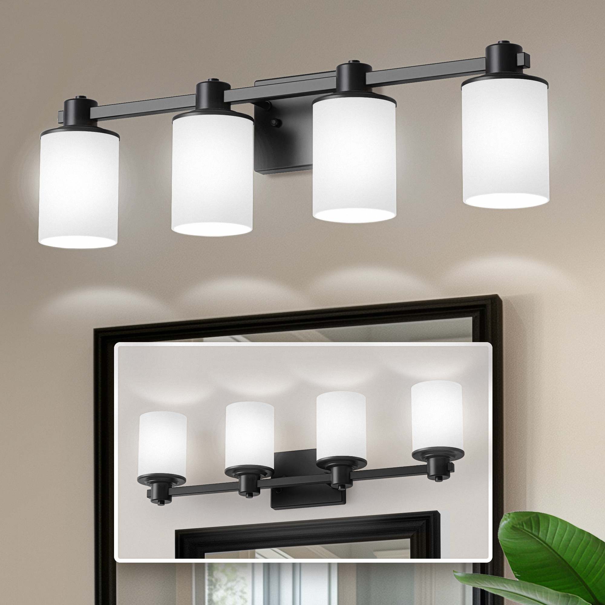 YANSUN LA-BX00601CBL-11 27.56-in 4 -Light Matte Black Industrial Vanity light