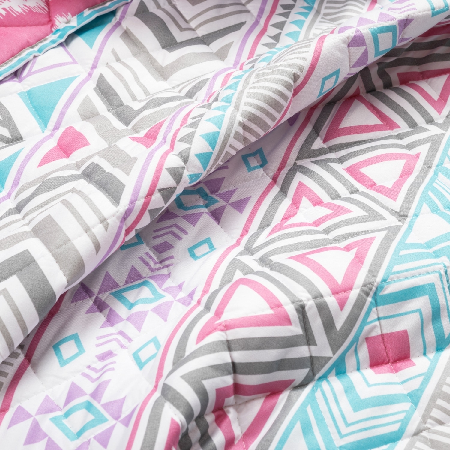 Southwestern Pink and Turquoise Microfiber Twin Reversible Quilt Set