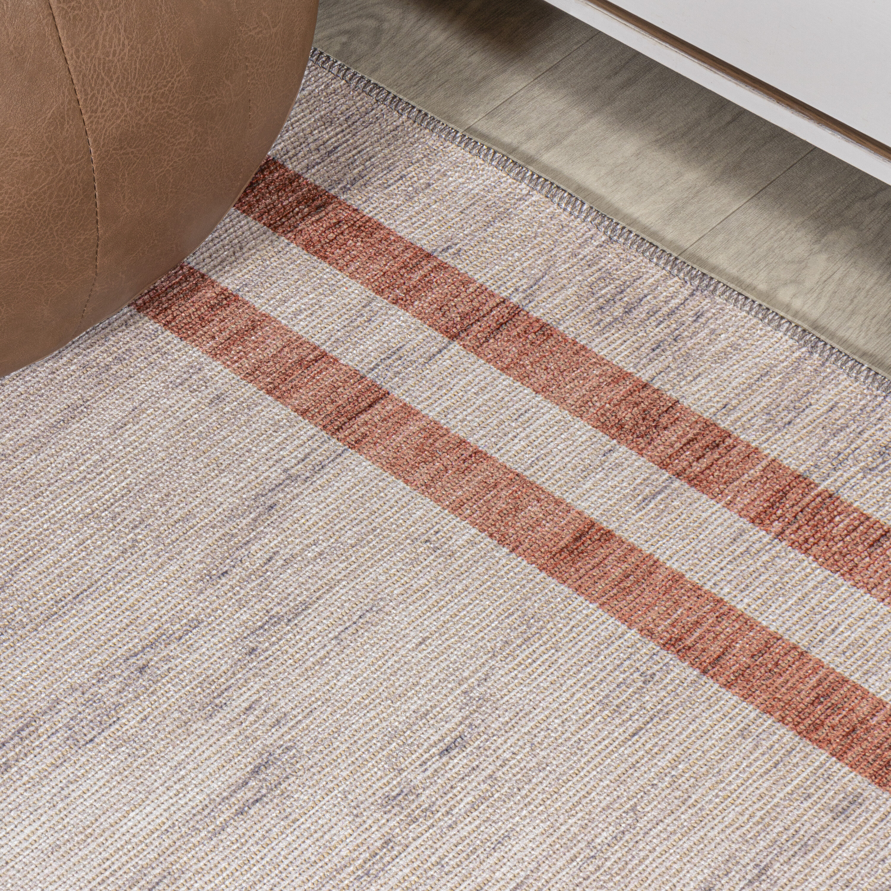 Ivory Stripe Easy-Care Synthetic 4' x 6' Area Rug