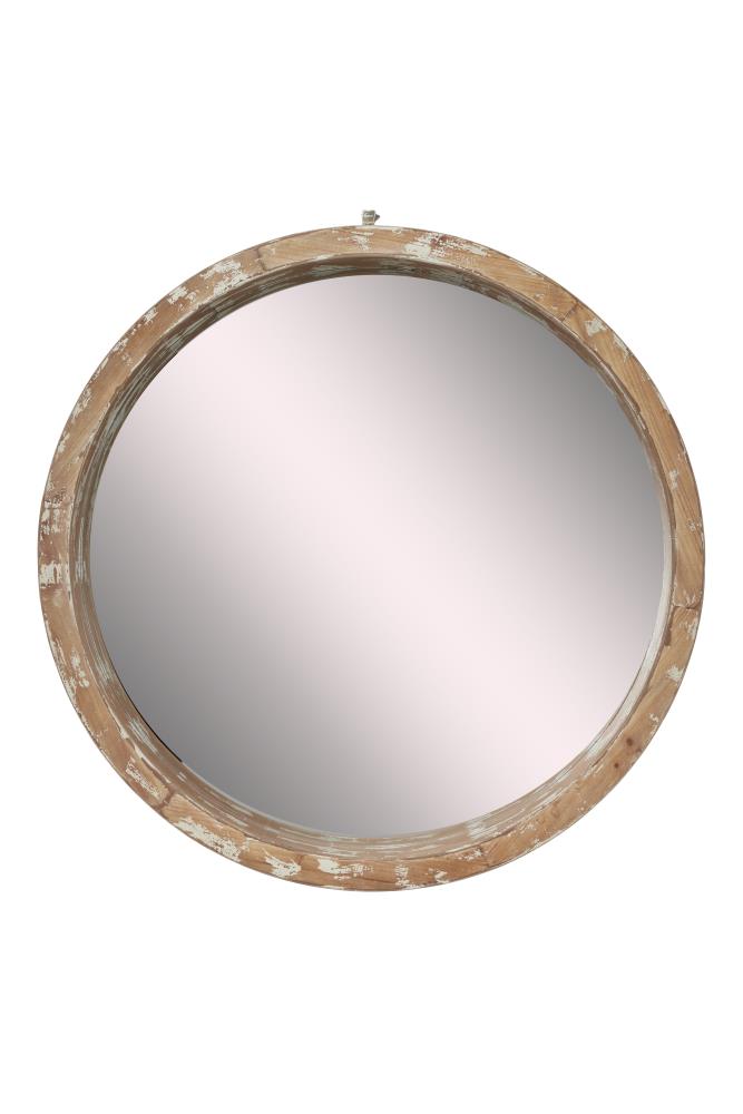 Grayson Lane 39.5-in W x 39.5-in H Round Brown Framed Wall Mirror