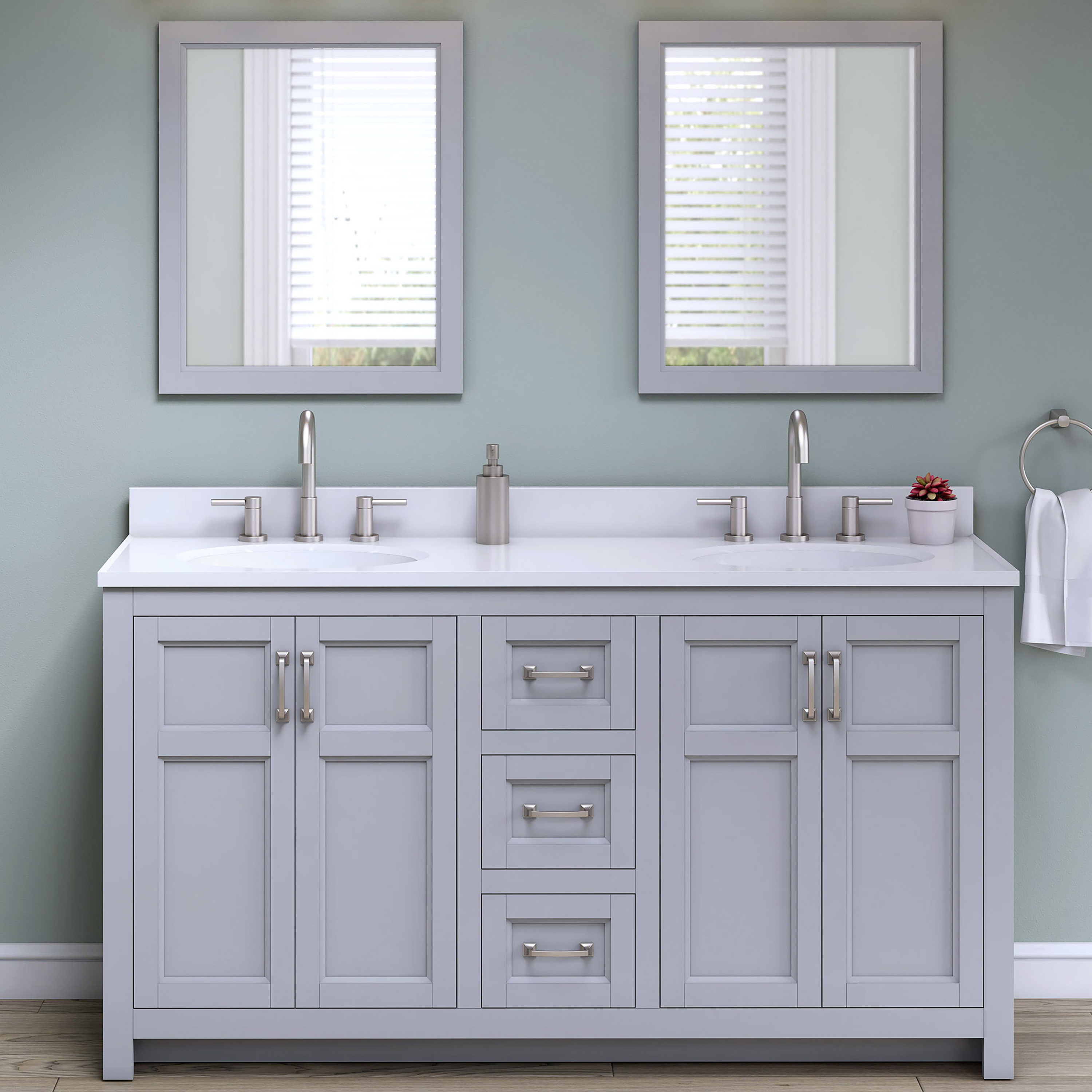 Style Selections Lowry 61 In Light Gray, Teal Bathroom Vanity 60 Inch