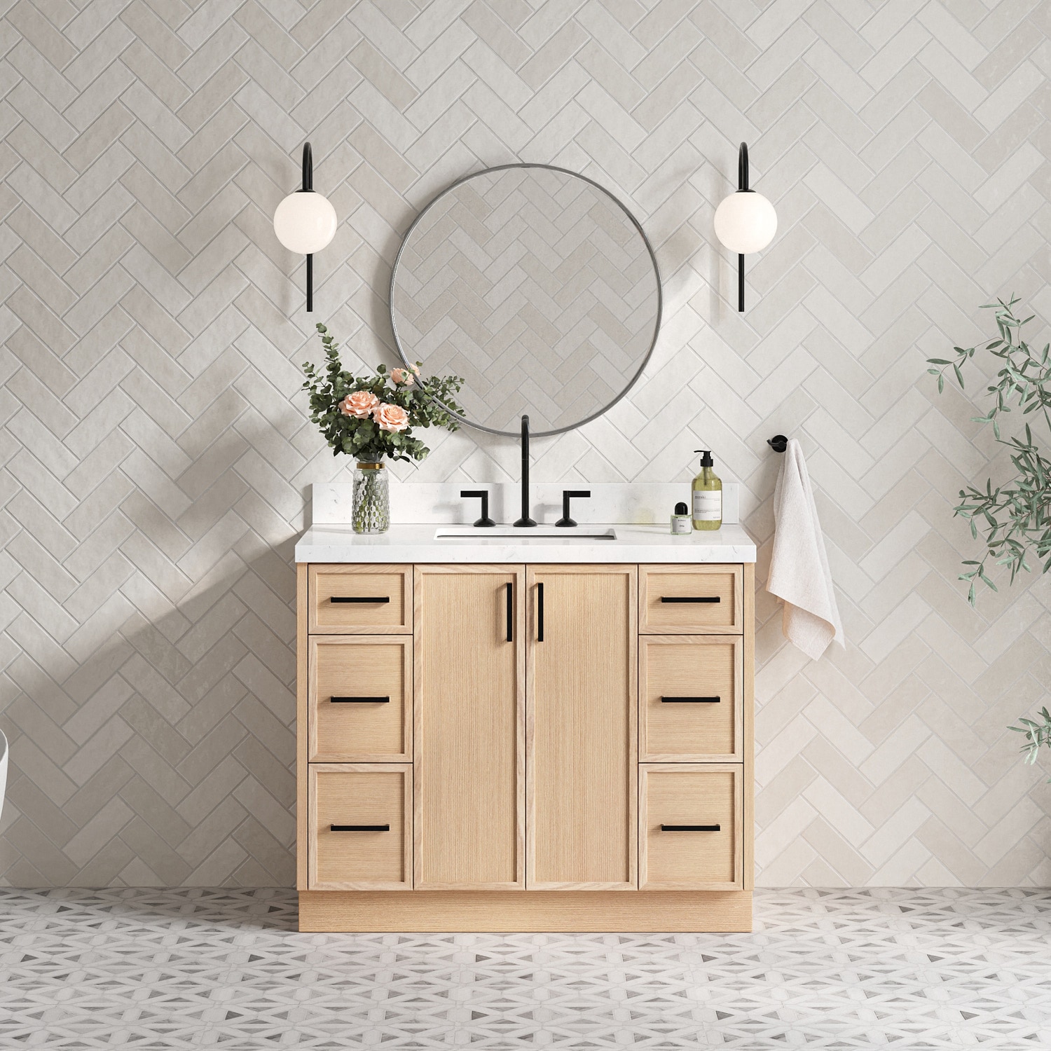 ARIEL K42CQRVOWOA Kelly 42-in Oak Undermount Single Sink Bathroom Vanity with Carrara White Quartz Quartz Top