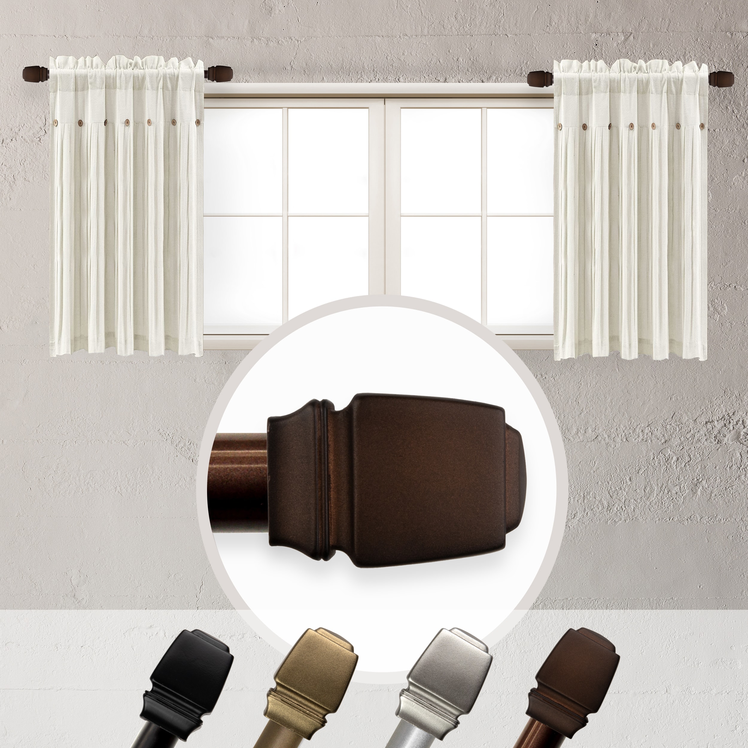 Hart & Harlow L-SIDE063-18-7 Jadore 5/8-in 2 -Pack 12-in to 20-in Cocoa Steel Side curtain rod with Finials