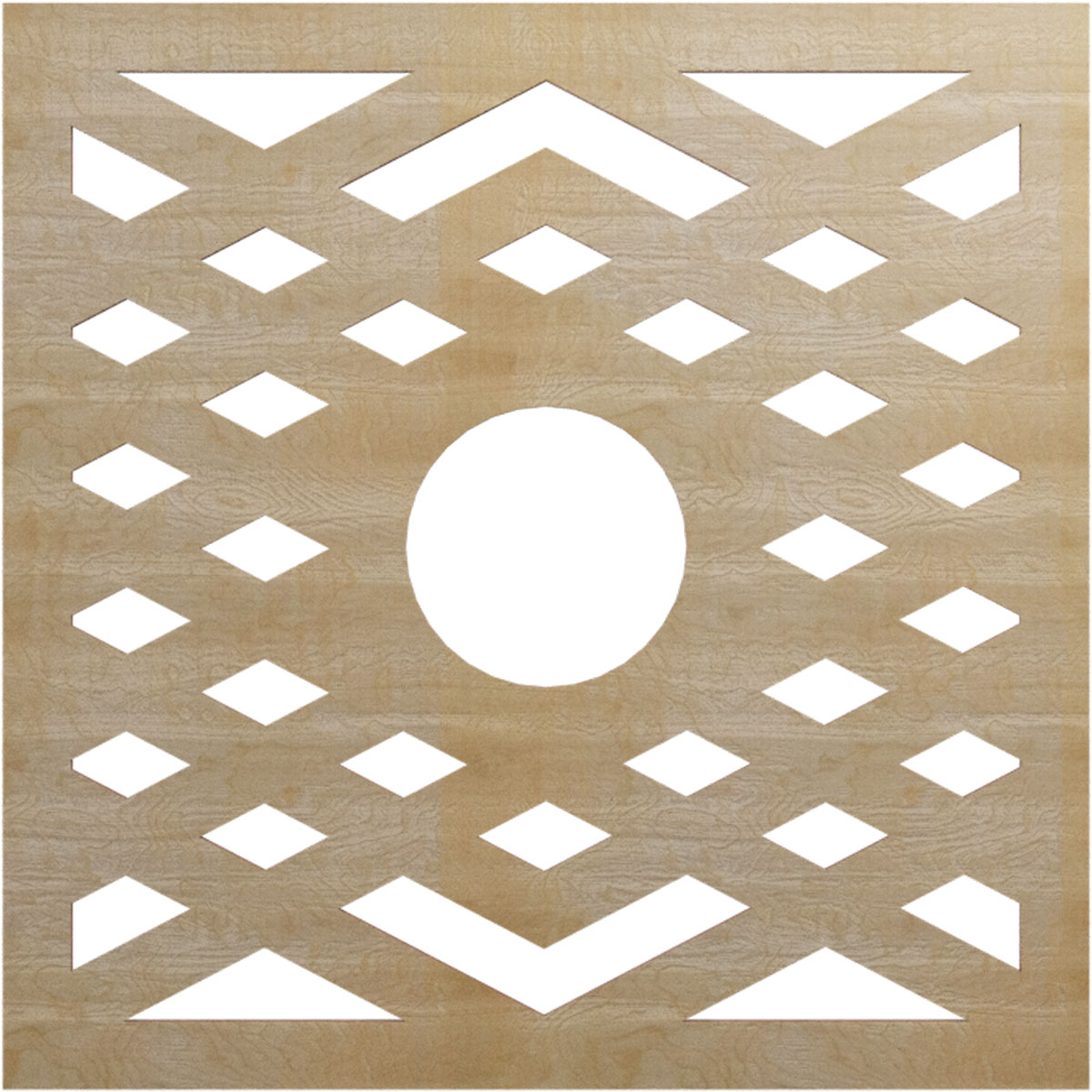Ekena Millwork CMWP26X26X0250CHHI Chevron Fretwork Pierced 26-in W x 26-in L Architectural Hickory Wood Whole Ceiling Medallion