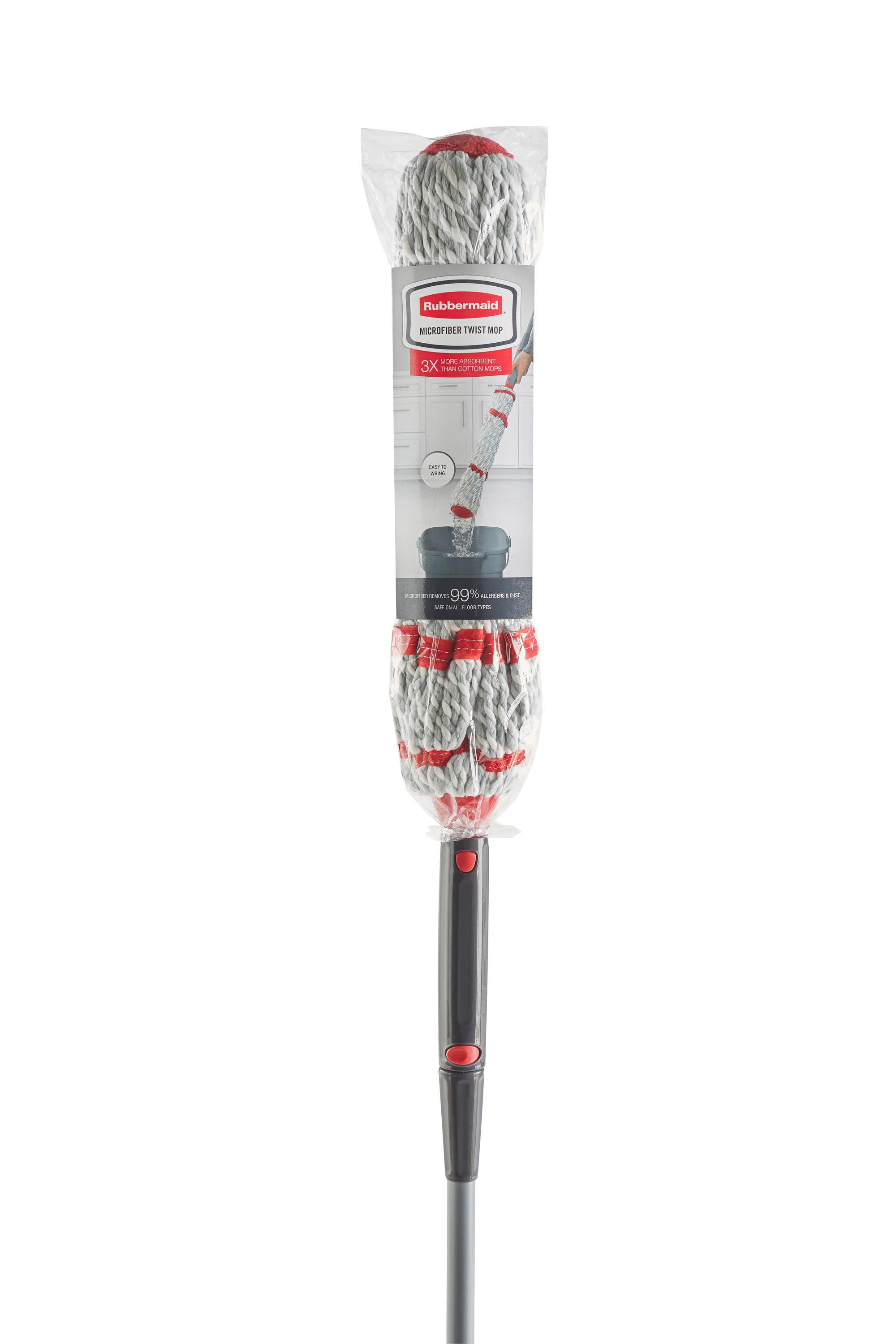 Rubbermaid Microfiber Twist Mop, 16 White Mop Head, 4.5 ft Plastic Handle,  Gray/Red (2088701)