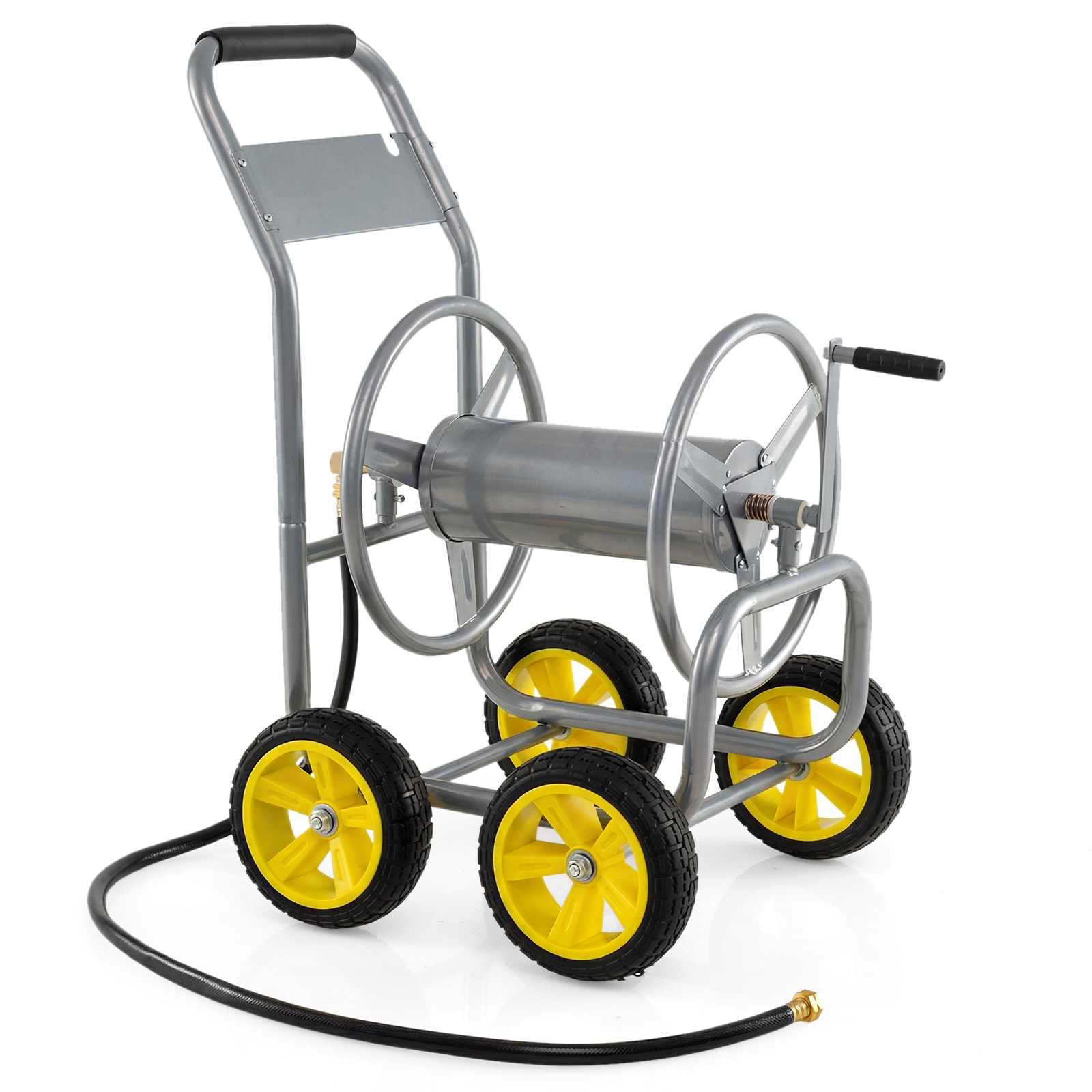 Slickblue - Garden Hose Cart with Rolling Wheels and Brass Fittings for Yard Lawn Garden or Lands...