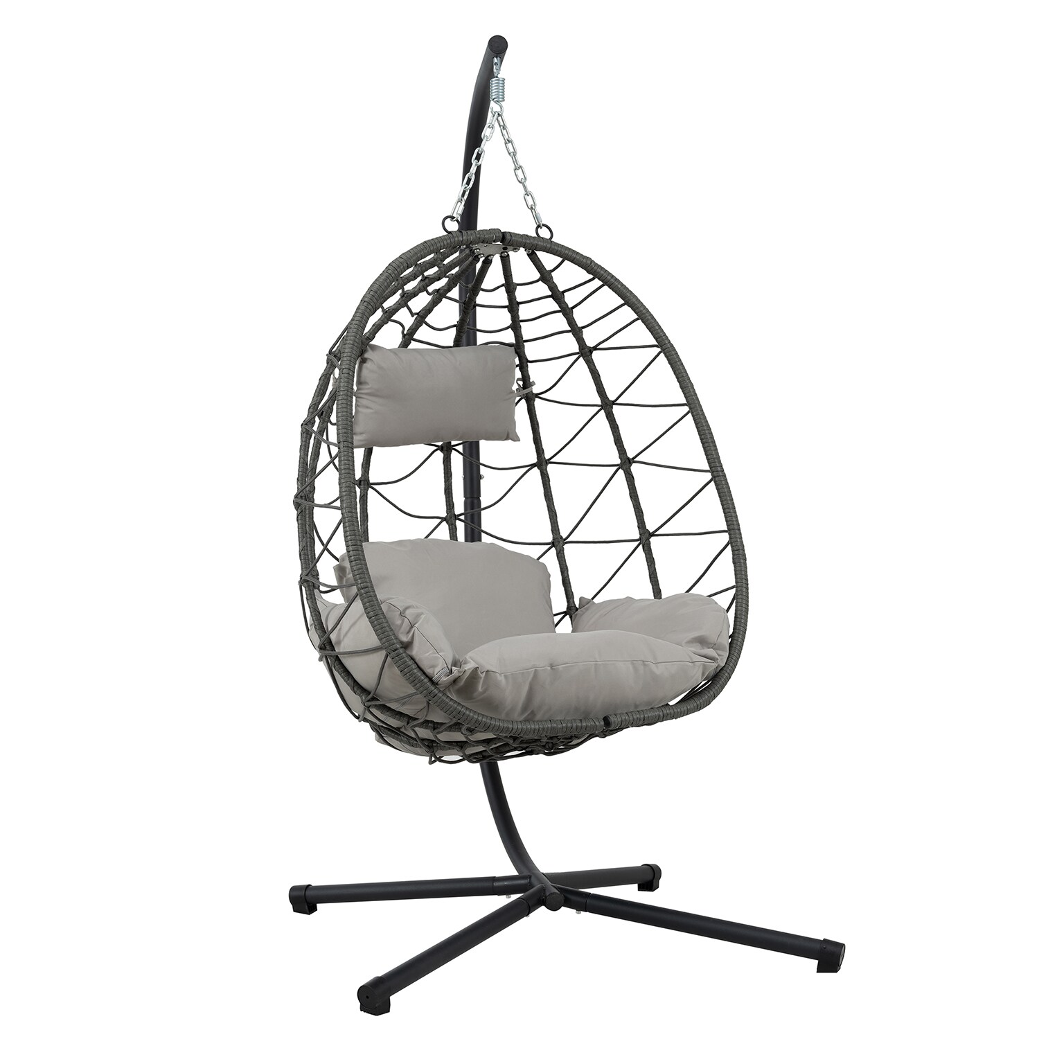 Gray Steel Outdoor Egg Hanging Chair with Cushions