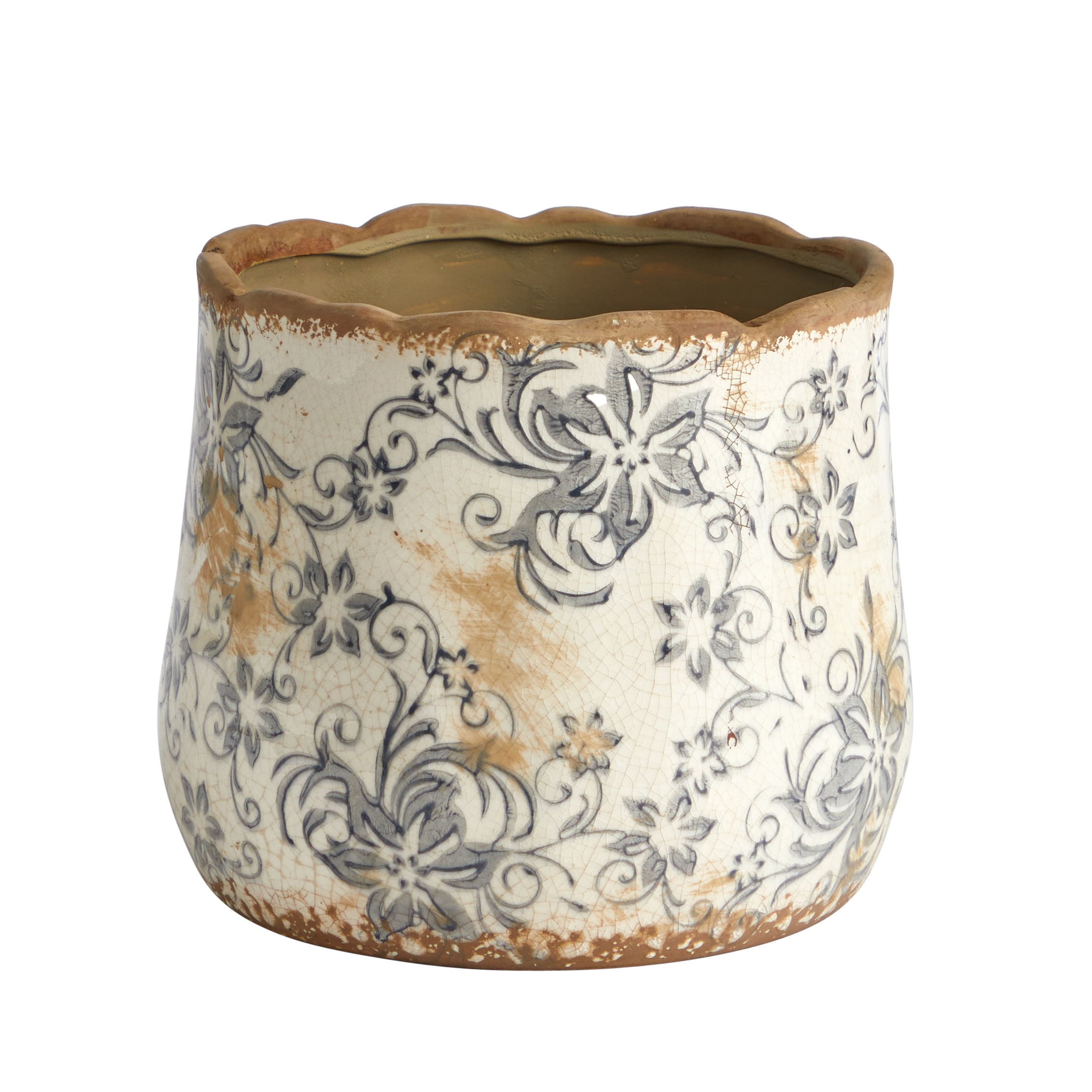 Nearly Natural  7-in Tuscan Ceramic Gray Scroll Planter