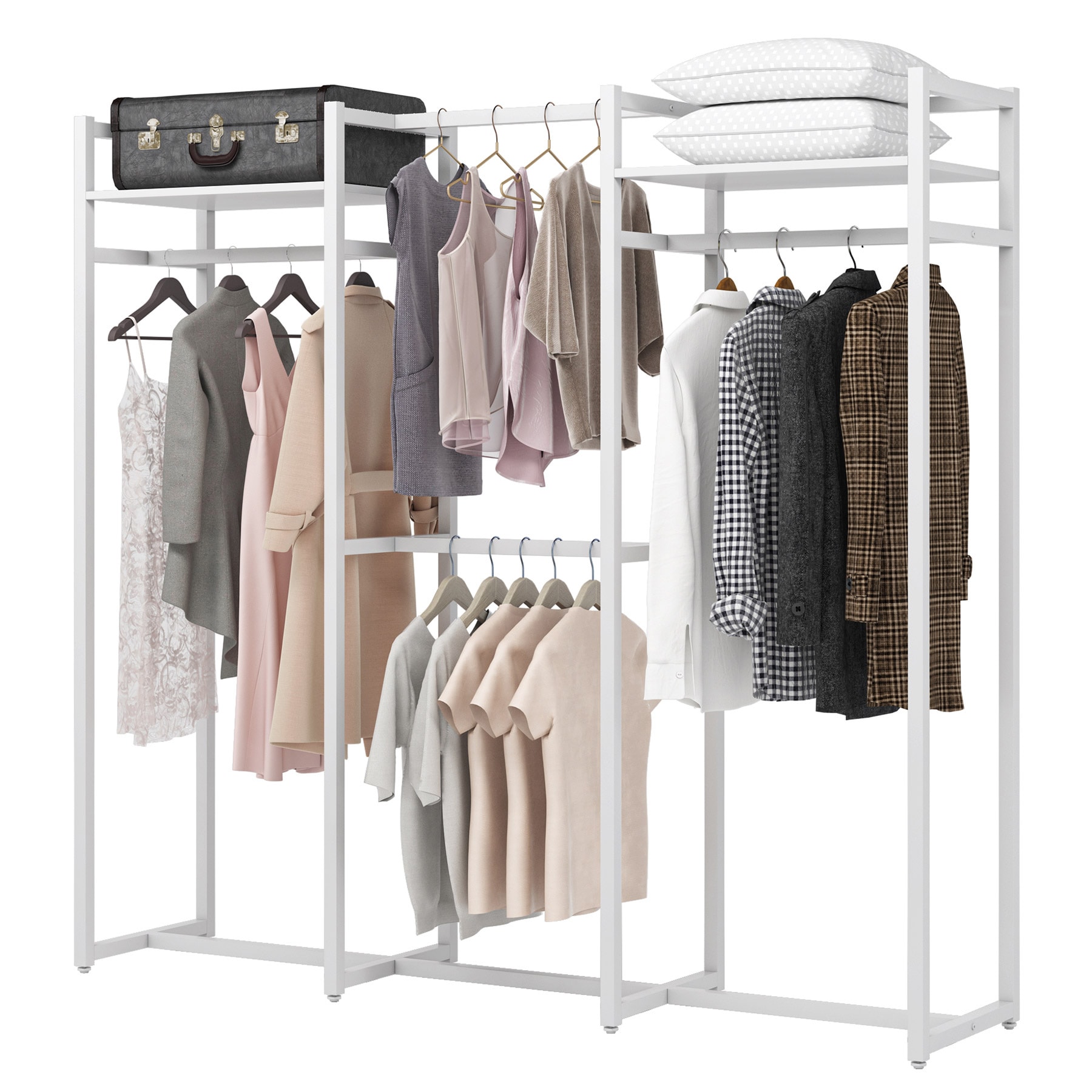 YOFE Light Ivory Wooden Clothes Rack with Metal Frame Closet Organizer  Portable Garment Rack with 2 Storage Box & Side Hook  CamyIY-GI41554W1162-crack01 - The Home Depot