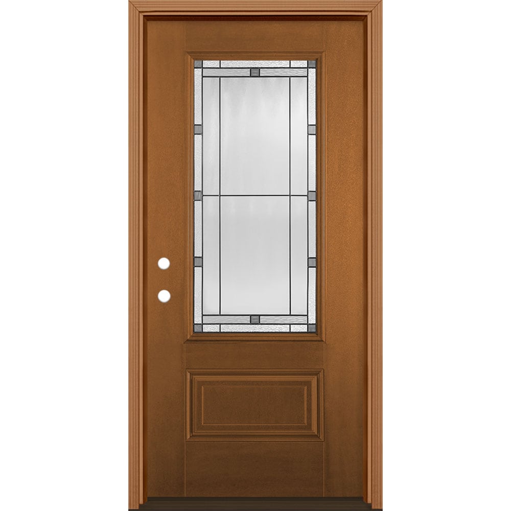 Masonite 3350387 Avenue 36-in x 80-in x 4-9/16-in Fiberglass 3/4 lite Right-hand inswing Woodhaven Stained Prehung Front Door with Brickmould Insulating core
