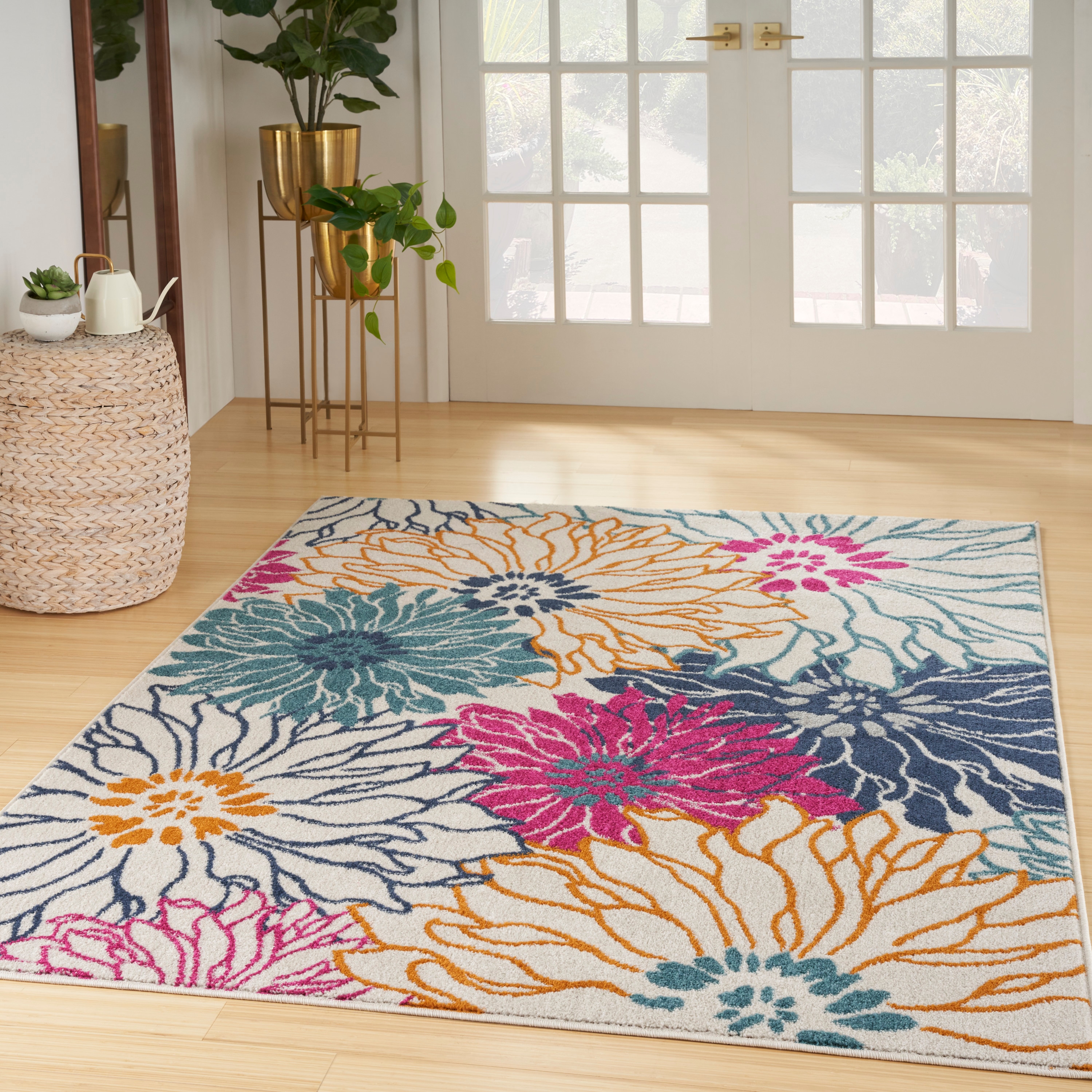 Nourison 099446900852 Passion 8 x 10 (ft) Loomed Polypropylene Ivory/Multi Rectangular Indoor Floral/Botanical Mid-Century Modern Area rug