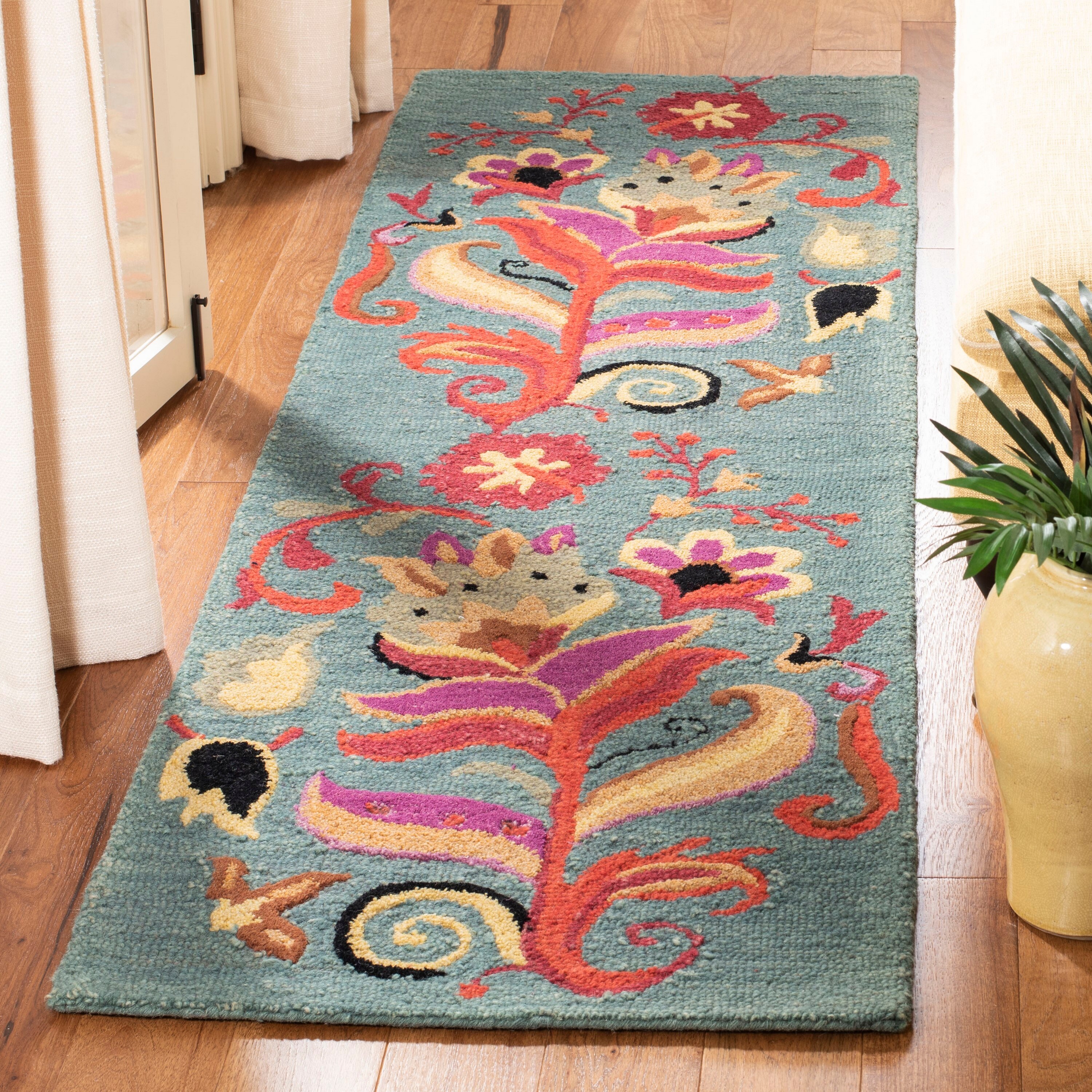 Safavieh Blossom Paradise 2 X 8 (ft) Wool Blue Indoor Floral/Botanical  Runner Rug in the Rugs department at