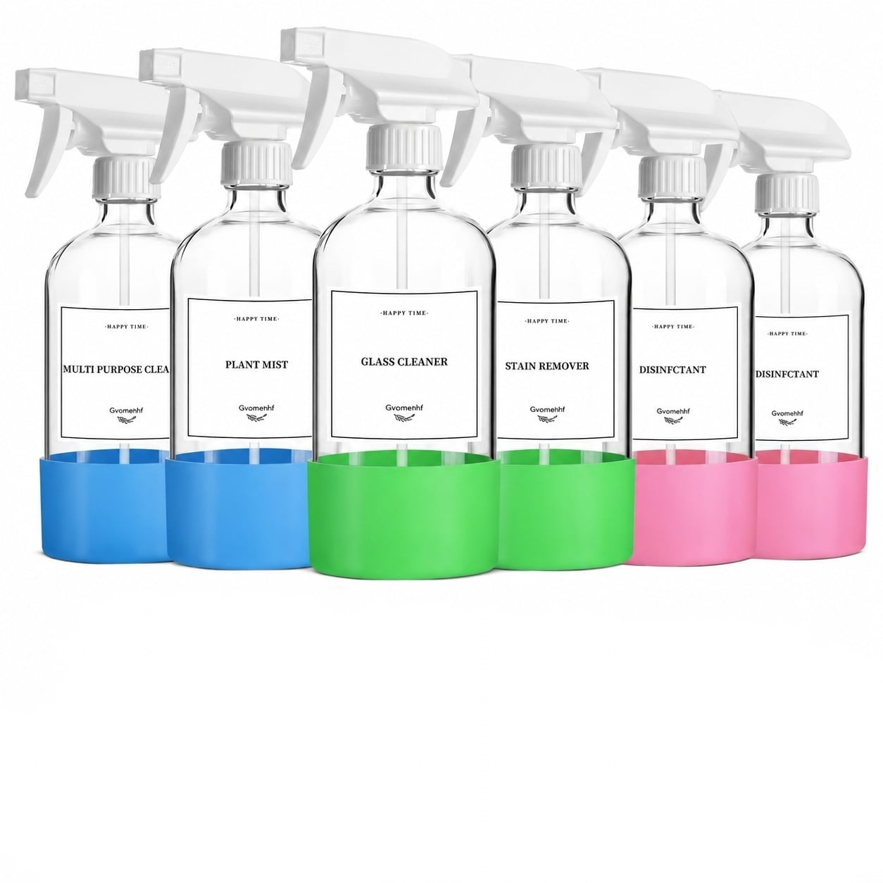 Aoibox  16 oz Clear Thick Glass Cruet Spray Bottles 6 Pack with Adjustable Trigger Nozzles Silicone Sleeves and Labels