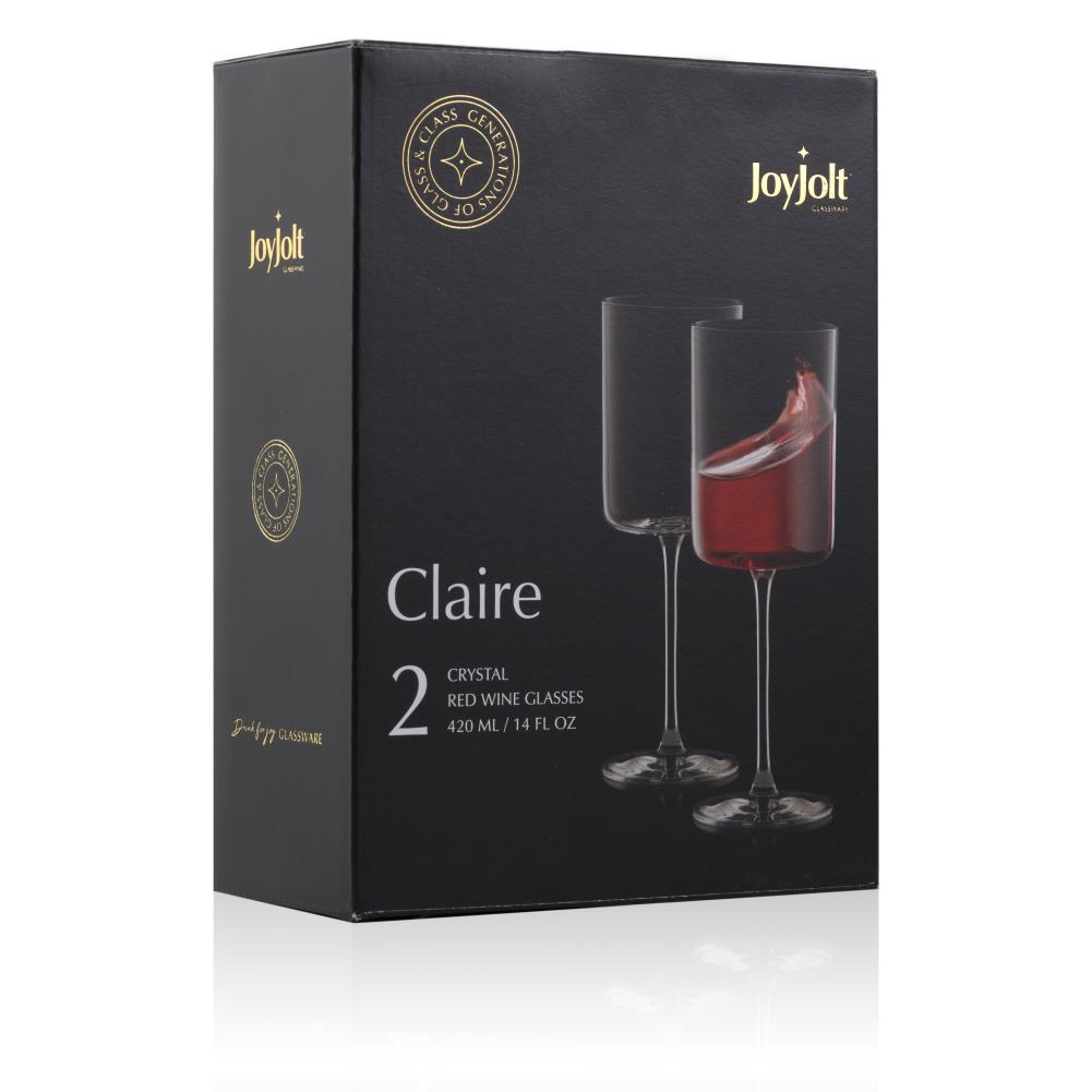 JoyJolt Claire Crystal Red Wine Glasses 14 oz, Set of 2