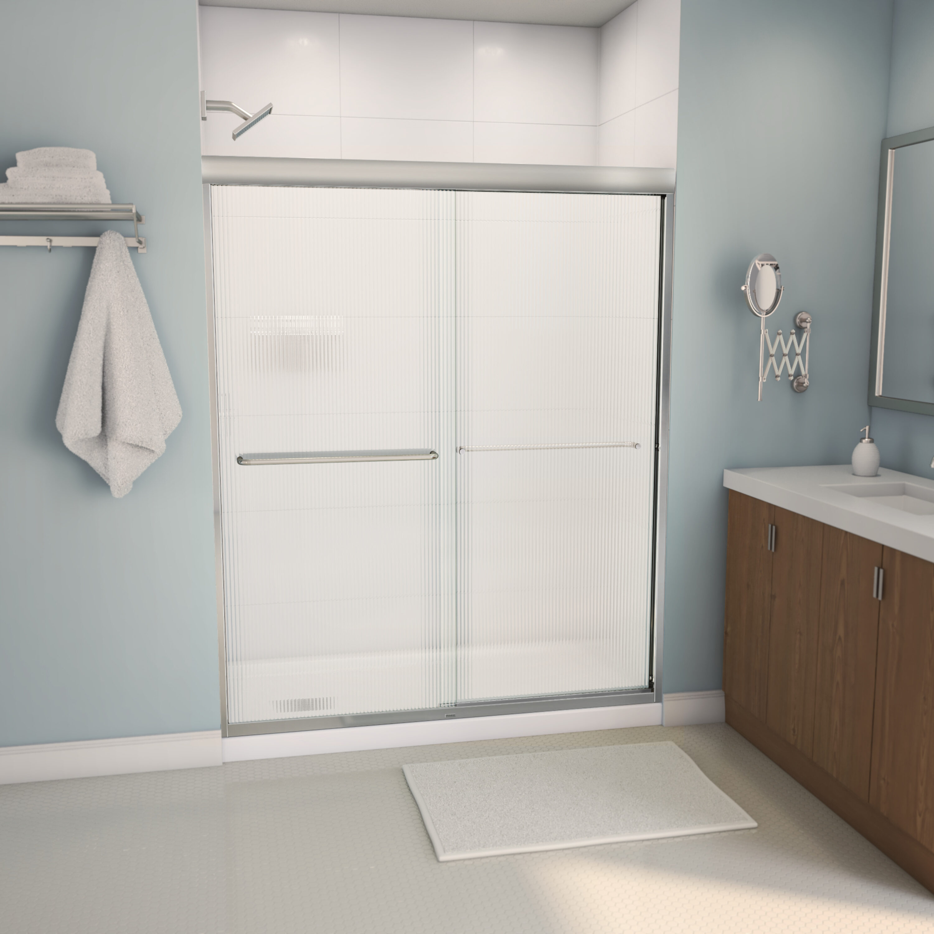 MAAX 135665-927-305-000 Aura Brushed Nickel 55-in to 59-in W x 71-in H Semi-frameless Fluted Glass Bypass Sliding Shower door