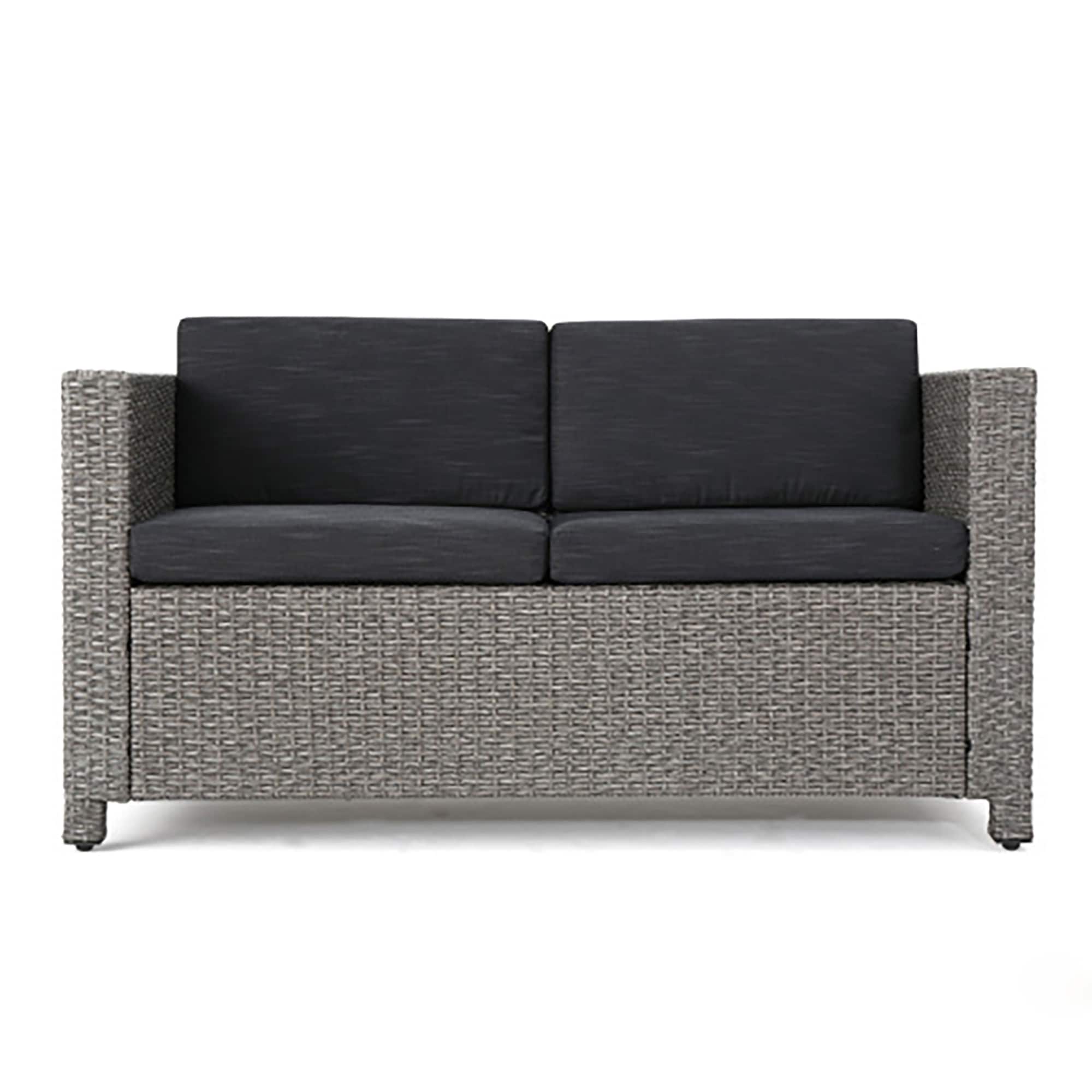 CASAINC WFEHAC-03-BL charming loveseat Wicker Patio Conversation Set with Gray Cushions