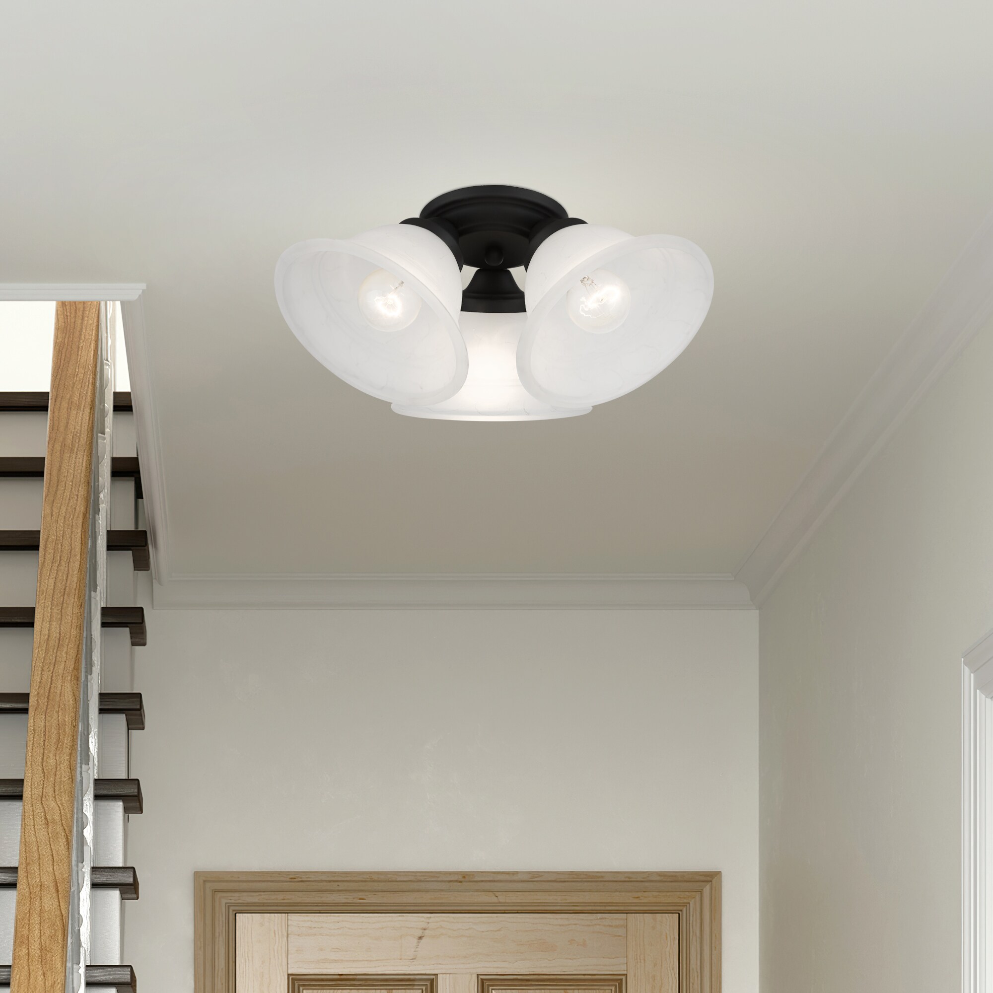 Wynnewood Black Glass 3-Light Flush Mount Ceiling Fixture