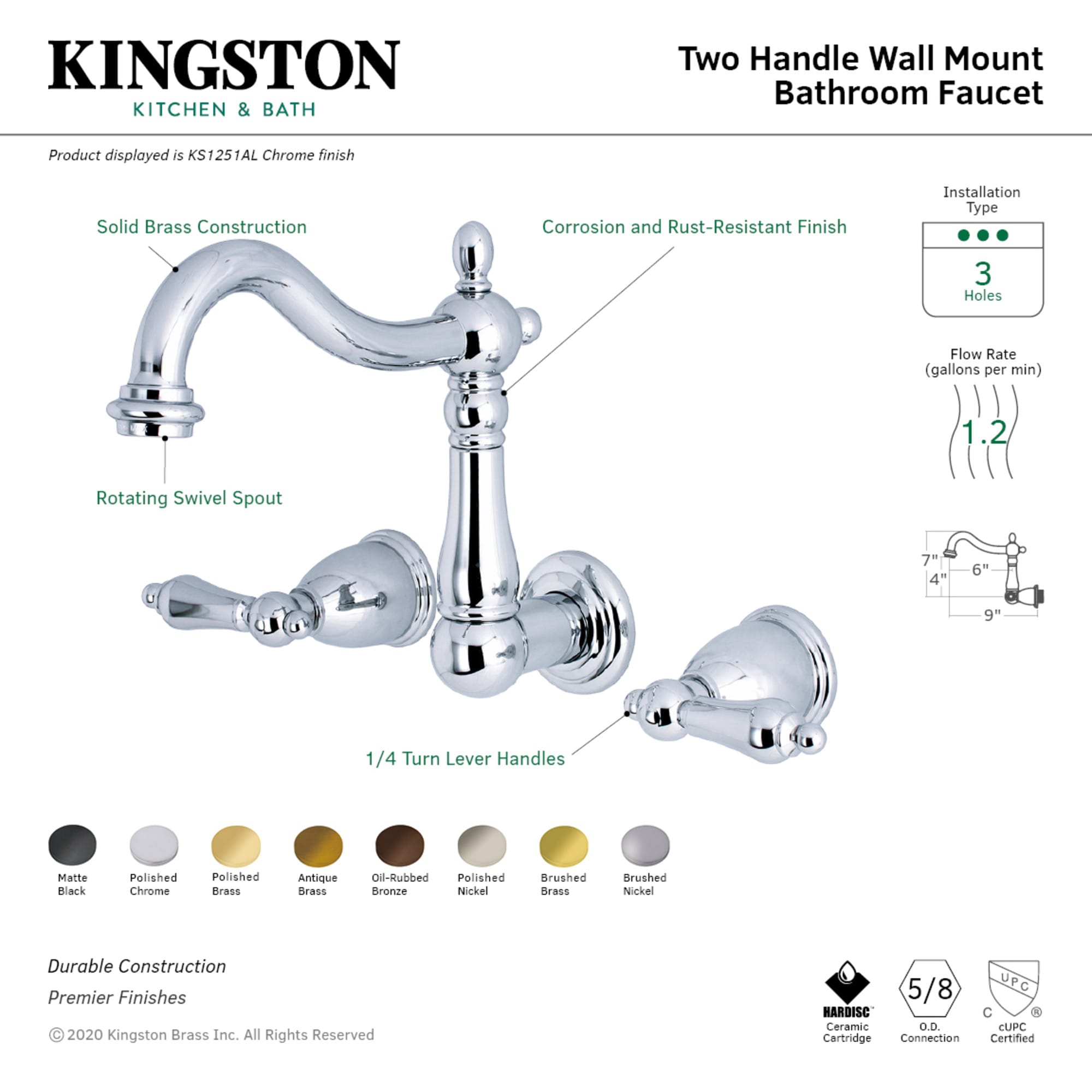 Kingston Brass Water Onyx Antique Brass Double-Hook Wall Mount Towel Hook | WLBA9117AB
