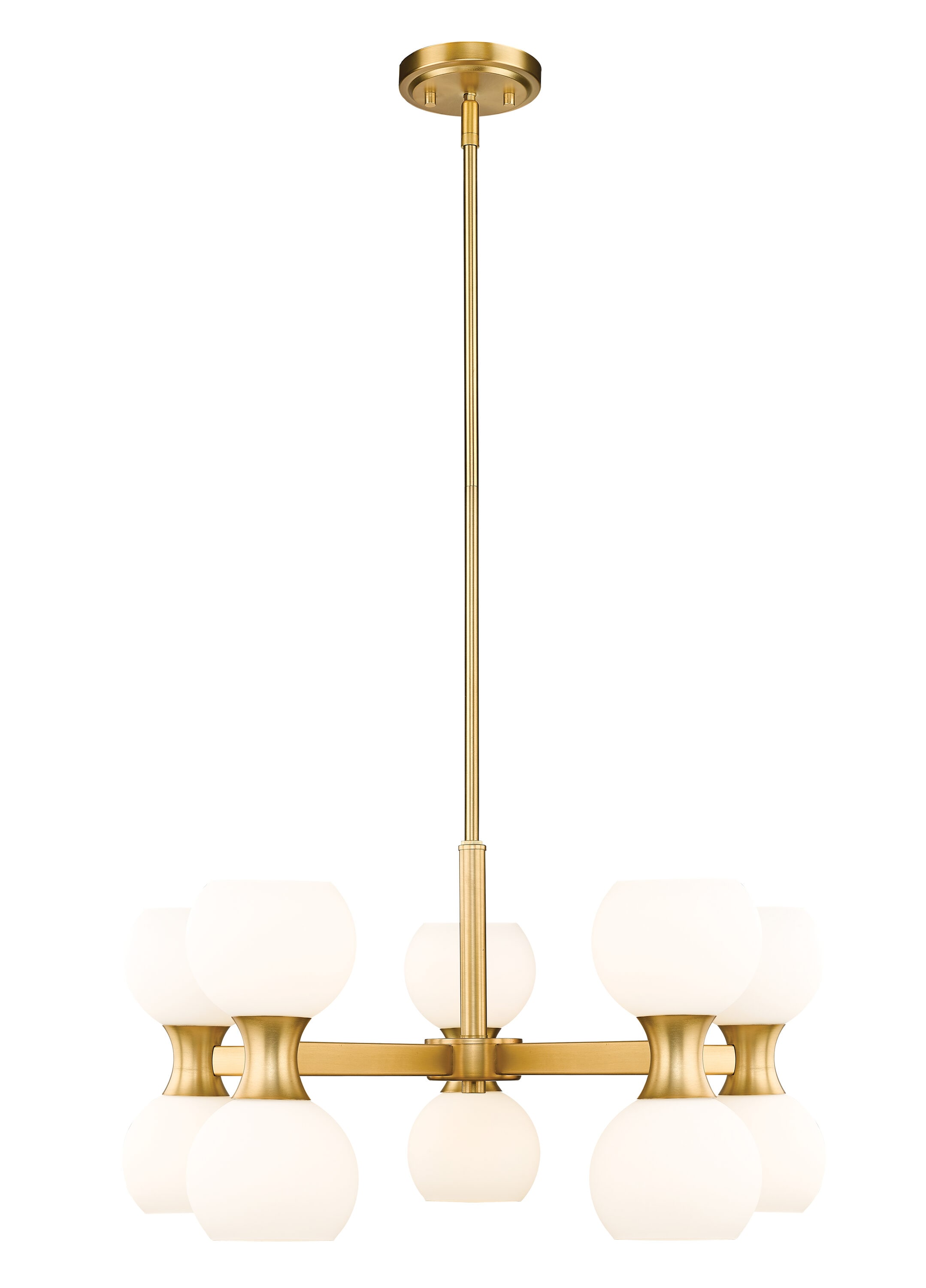Modern Gold 10-Light Chandelier with Opal Glass Shades