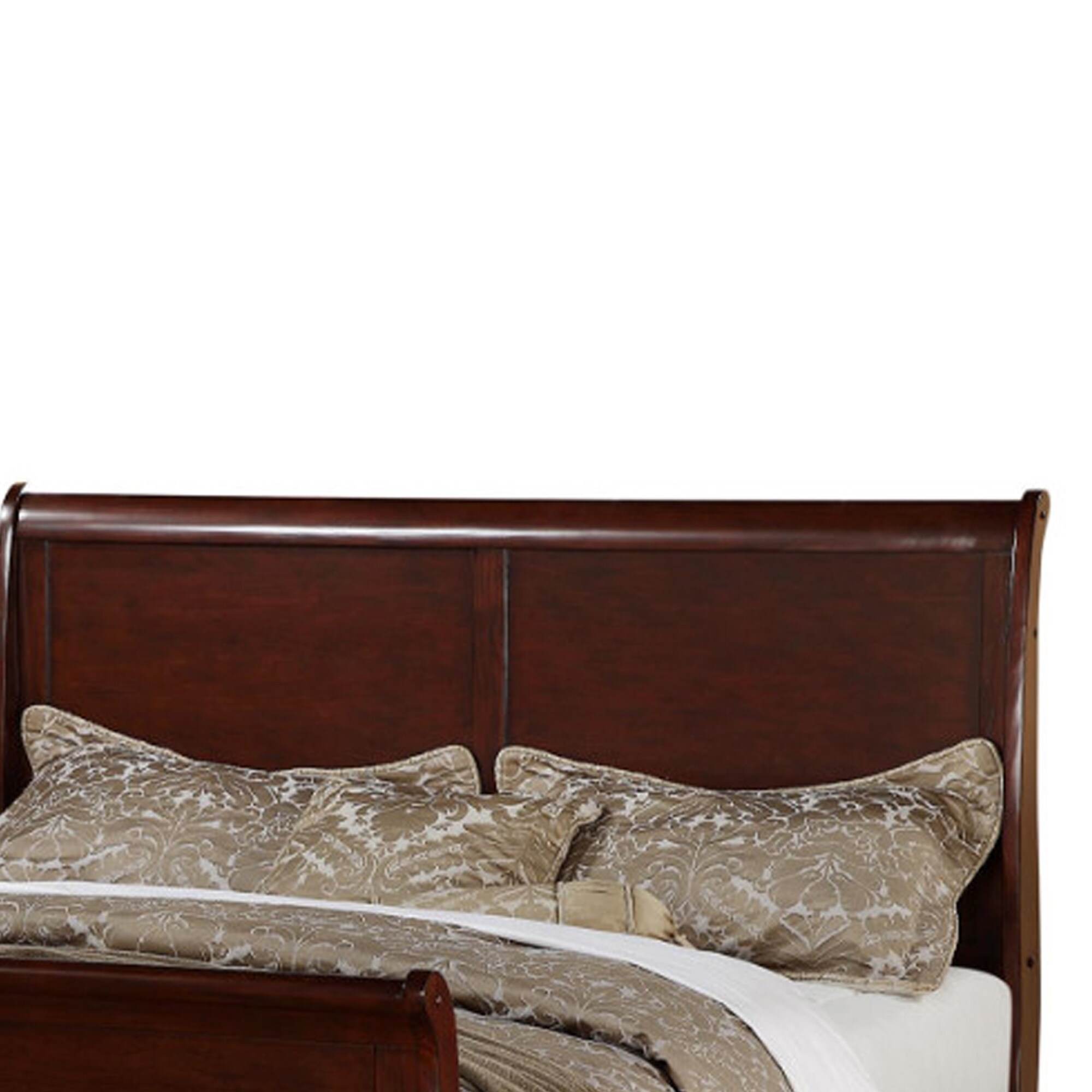 Benzara Contemporary King Bed Frame in Cherry Finish King Contemporary ...