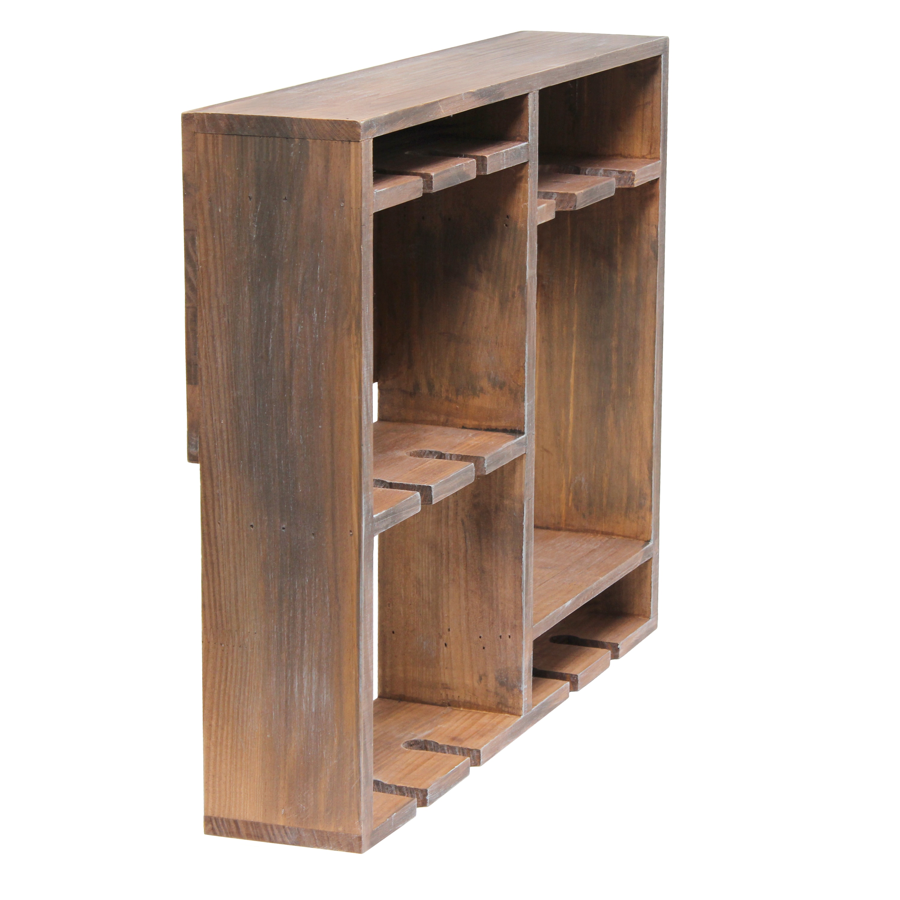 Bartow Restored Wood Wall Mounted Wine Rack with Glass Holder