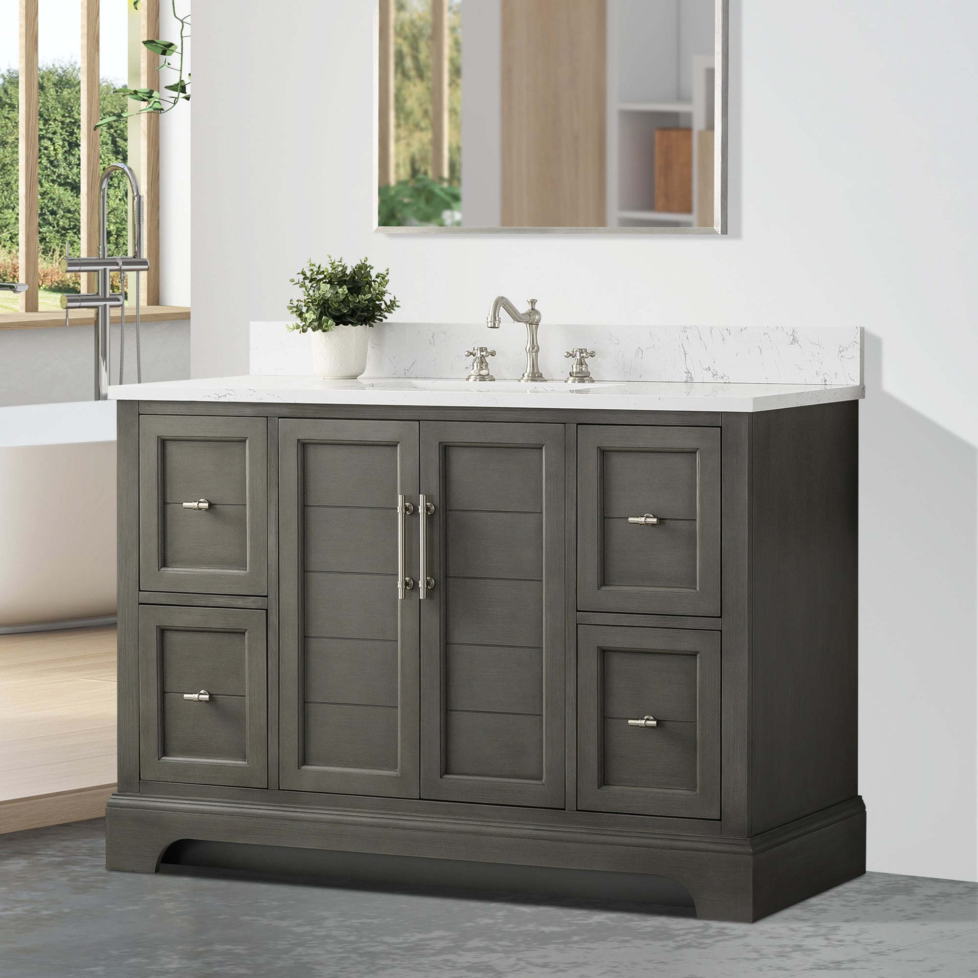 Silver Gray 48" Single Sink Bathroom Vanity with Engineered Marble Top