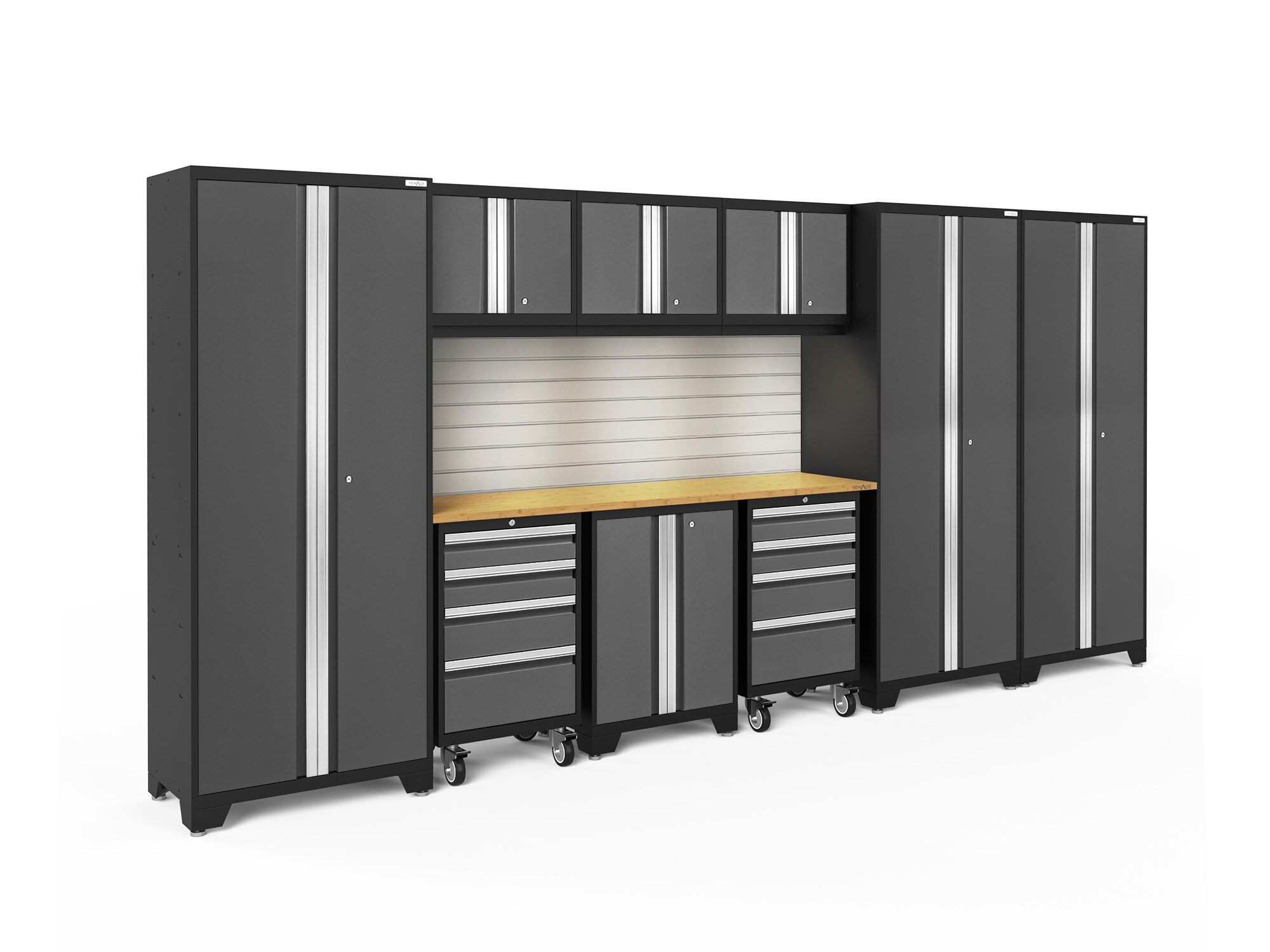 NewAge Products 56031 162-in W x 76.75-in H x 18-in D 9 -Cabinets Steel Charcoal Gray Garage Storage System