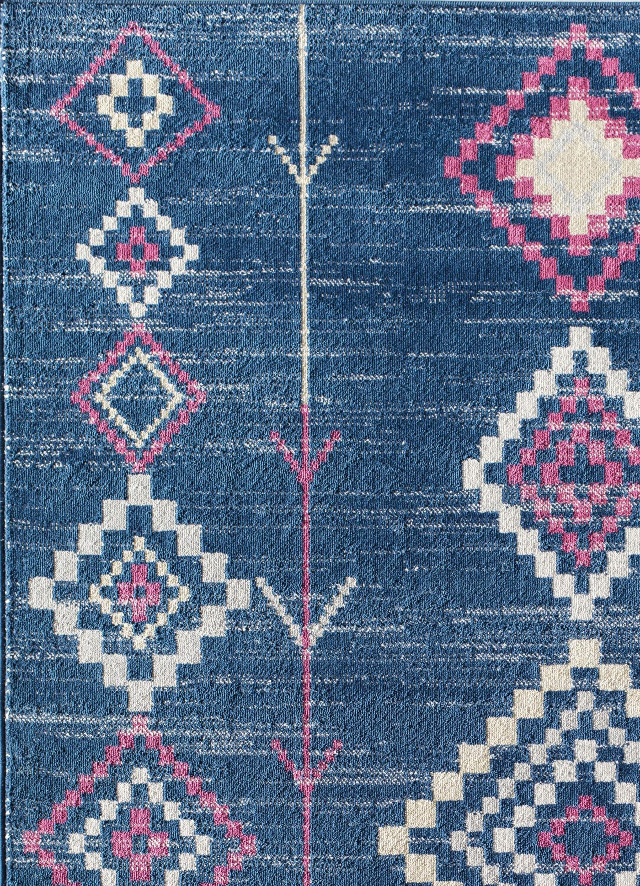 Soleil Native Navy Blue 2'x4' Synthetic Tribal Area Rug