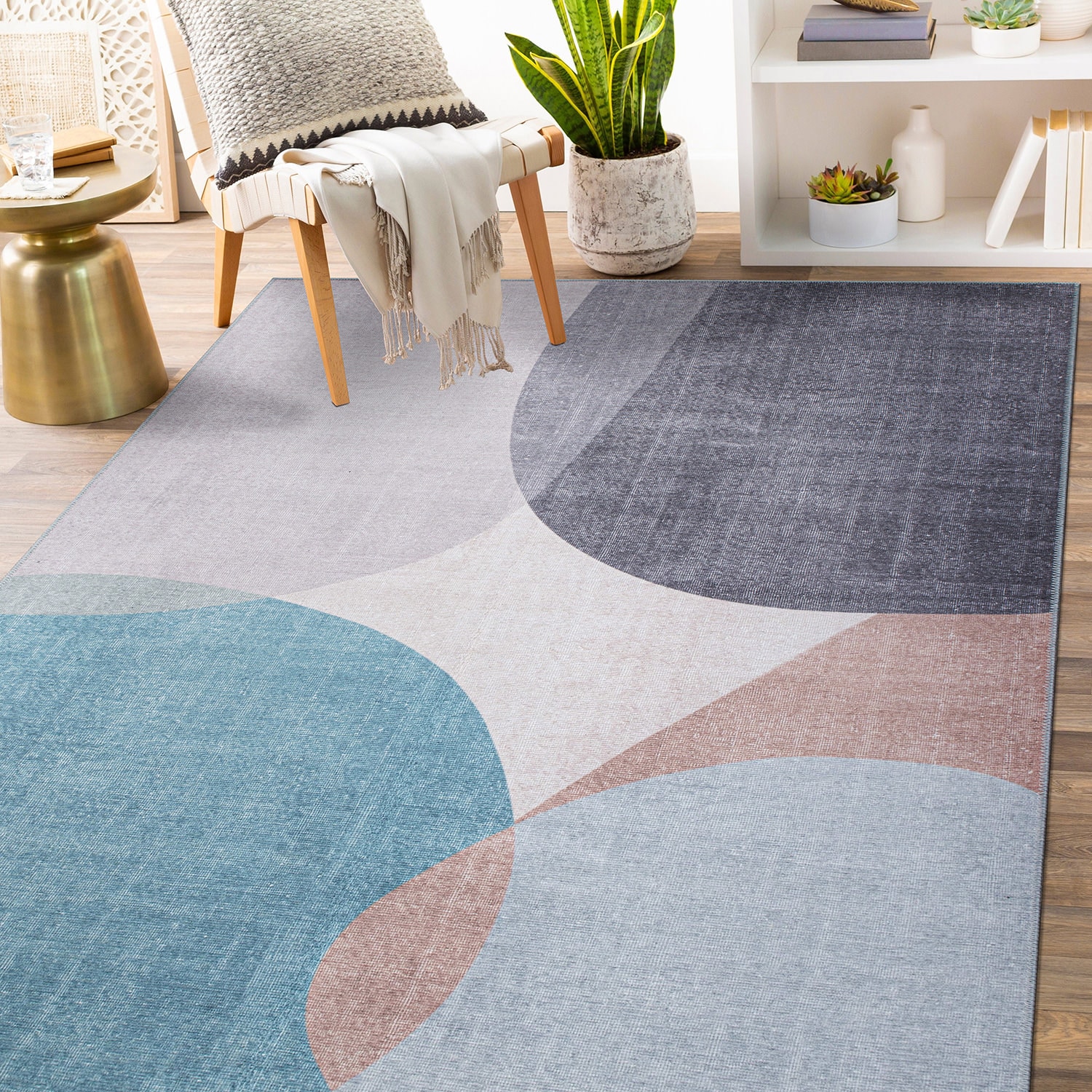 Contemporary Multicolor Geometric Flat Woven Machine Washable Rug