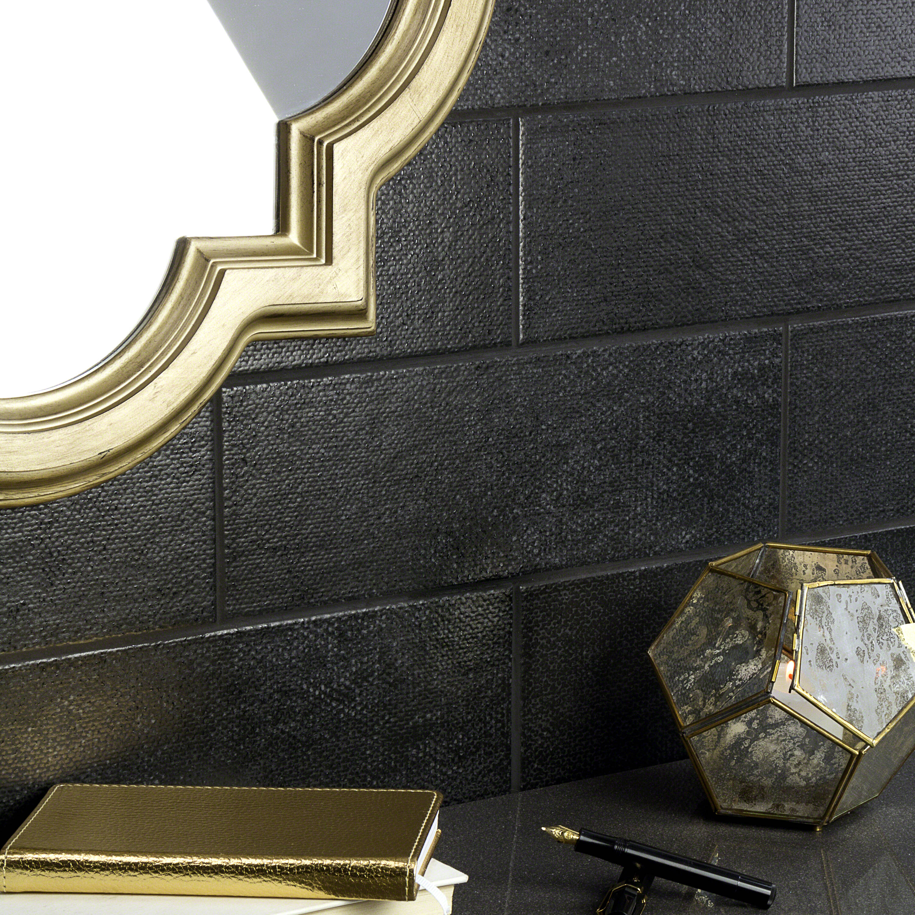 Artmore Tile EXT3RD103705 Sample- Detroit Black 4-in x 12-in Matte Ceramic Subway Wall Tile