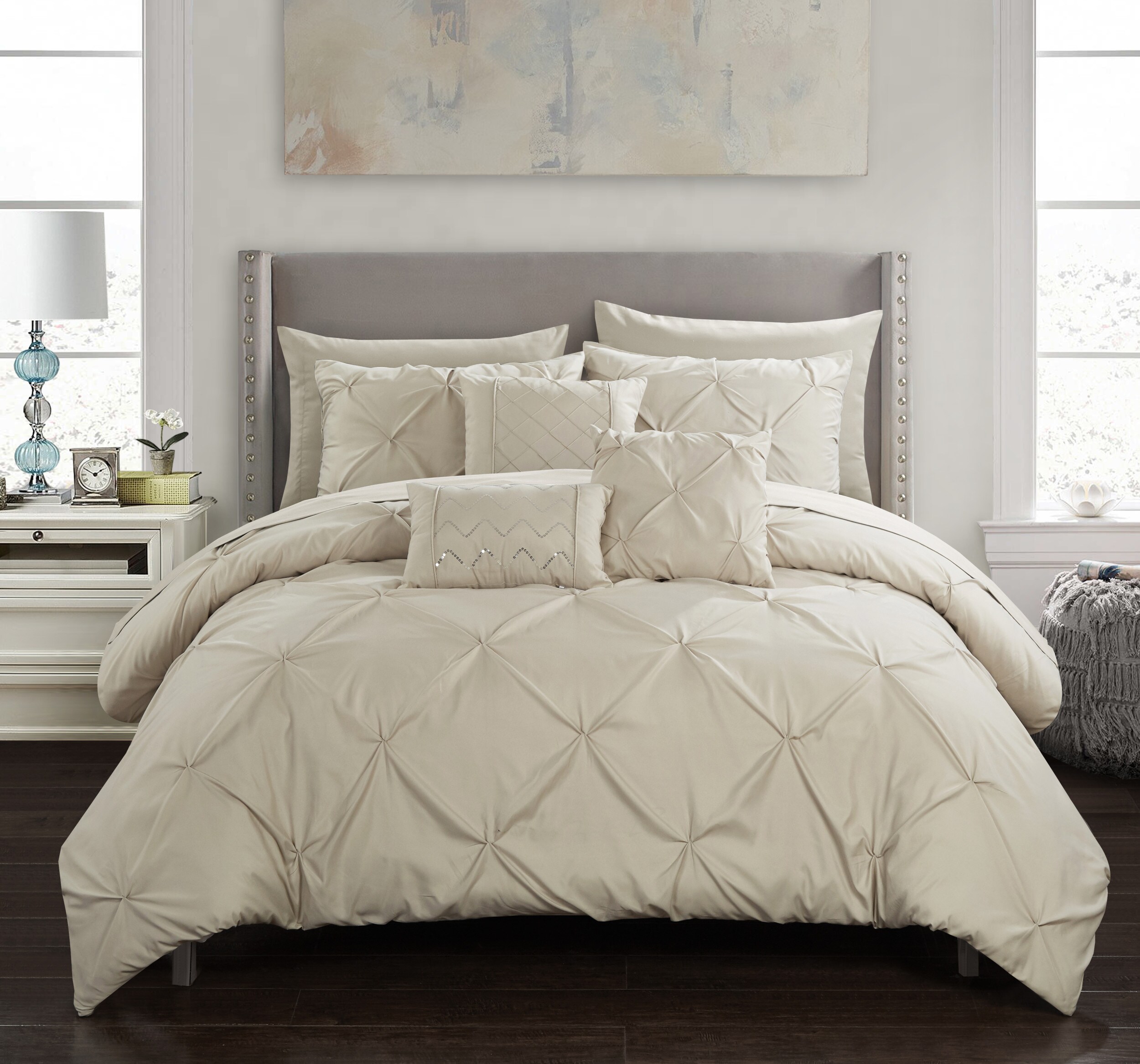 Chic Home Design Hannah 10-Piece Taupe King Comforter Set in the