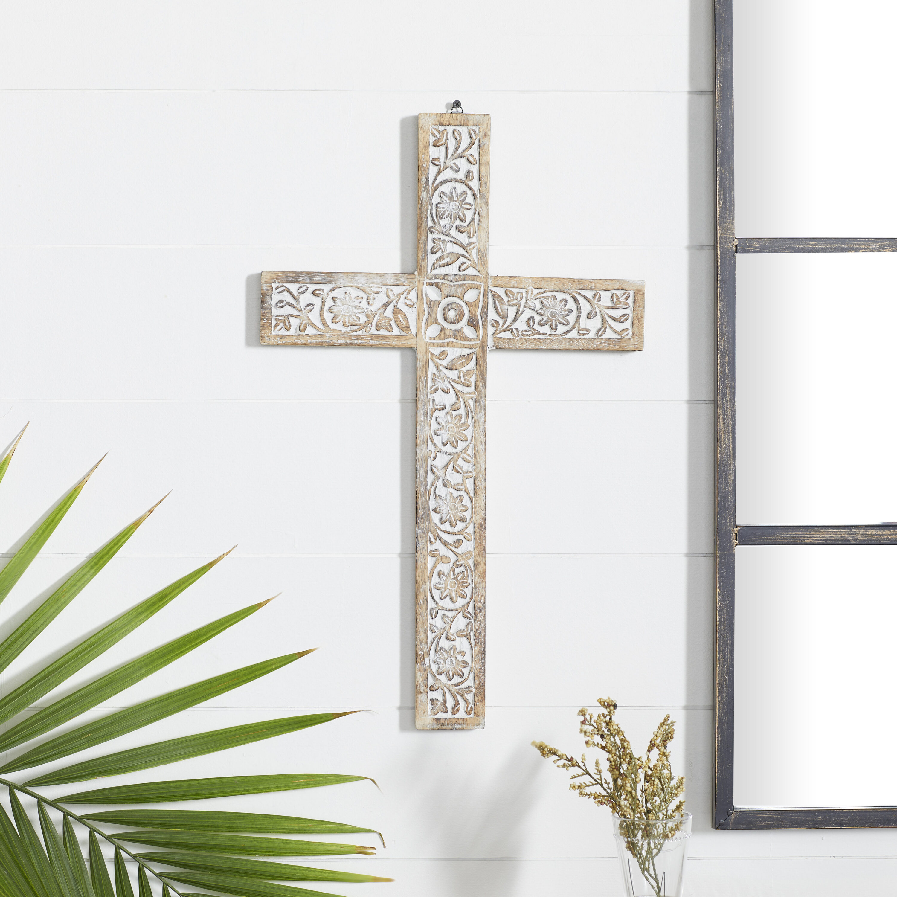 Grayson Lane 51493 14.88-Inches W x 23.88-Inches H Wood Carved Cross Abstract Wall sculpture