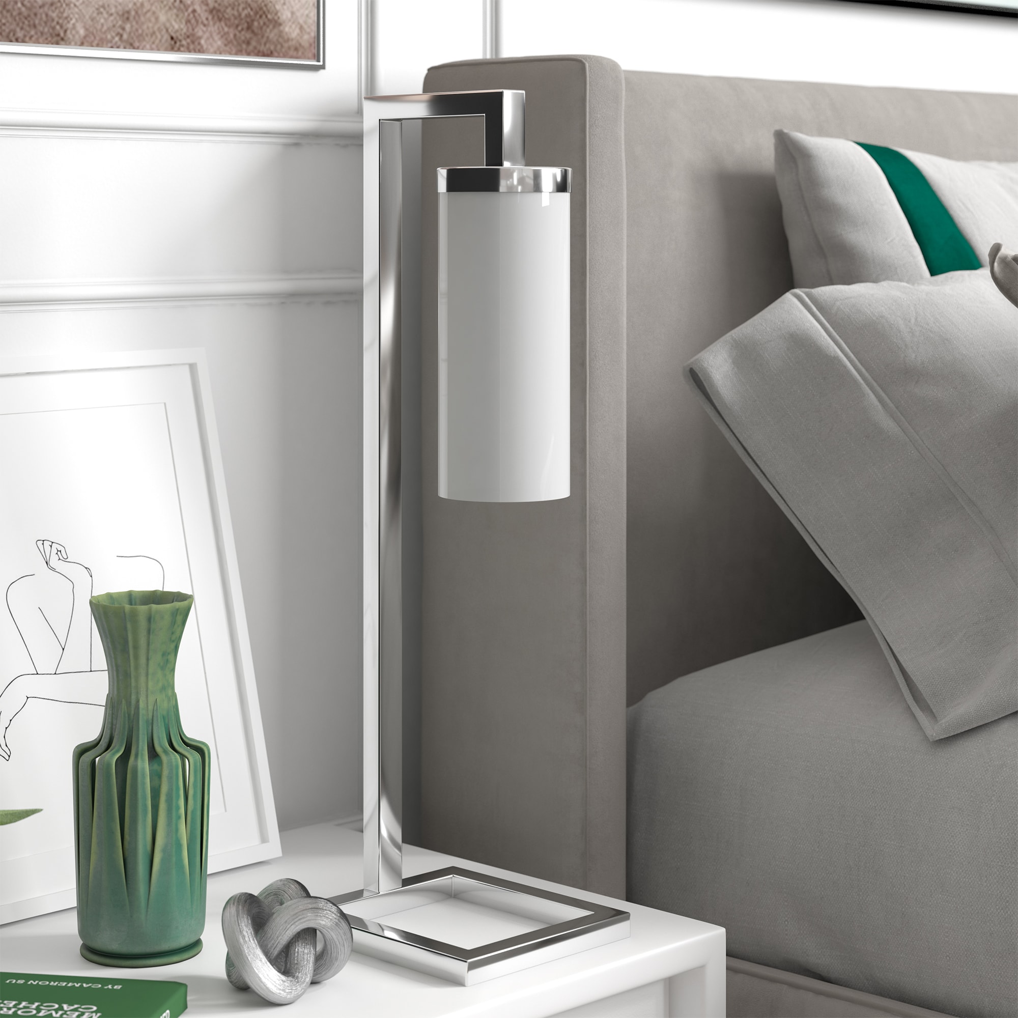Hailey Home TL0900 Malva 26-in Polished Nickel On/Off switch Table Lamp with Glass Shade