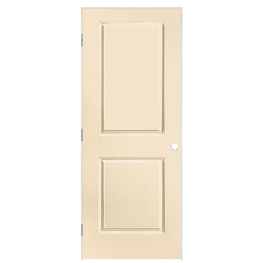 Masonite 32-in x 80-in Cream N Sugar Solid Core 2-panel Square Right Hand Smooth Prefinished Molded Composite Flat Jamb Single Prehung Interior Door -  1316064