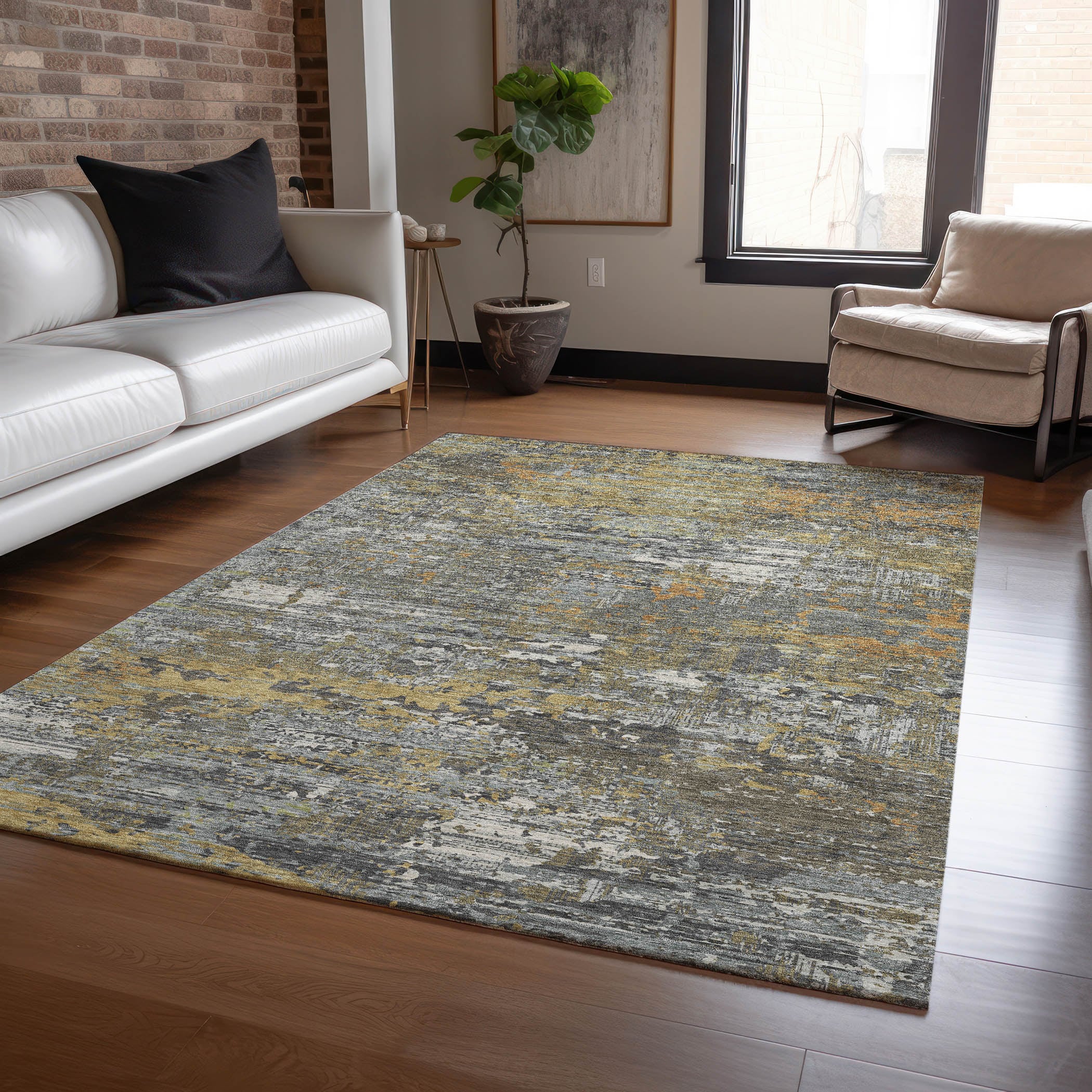 Addison Rugs ACN1395GO10X14 Chantille ACN1395GO 10 x 14 (ft) Polyester Gold Rectangular Indoor/Outdoor Geometric Machine washable Area rug