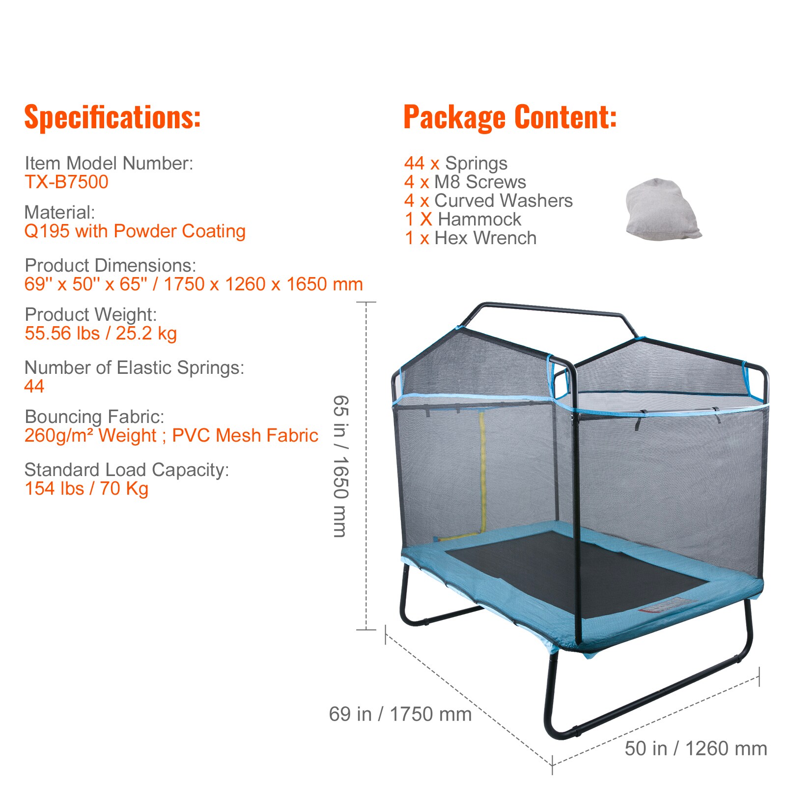 6-Foot Black Metal Kids' Trampoline with Enclosure
