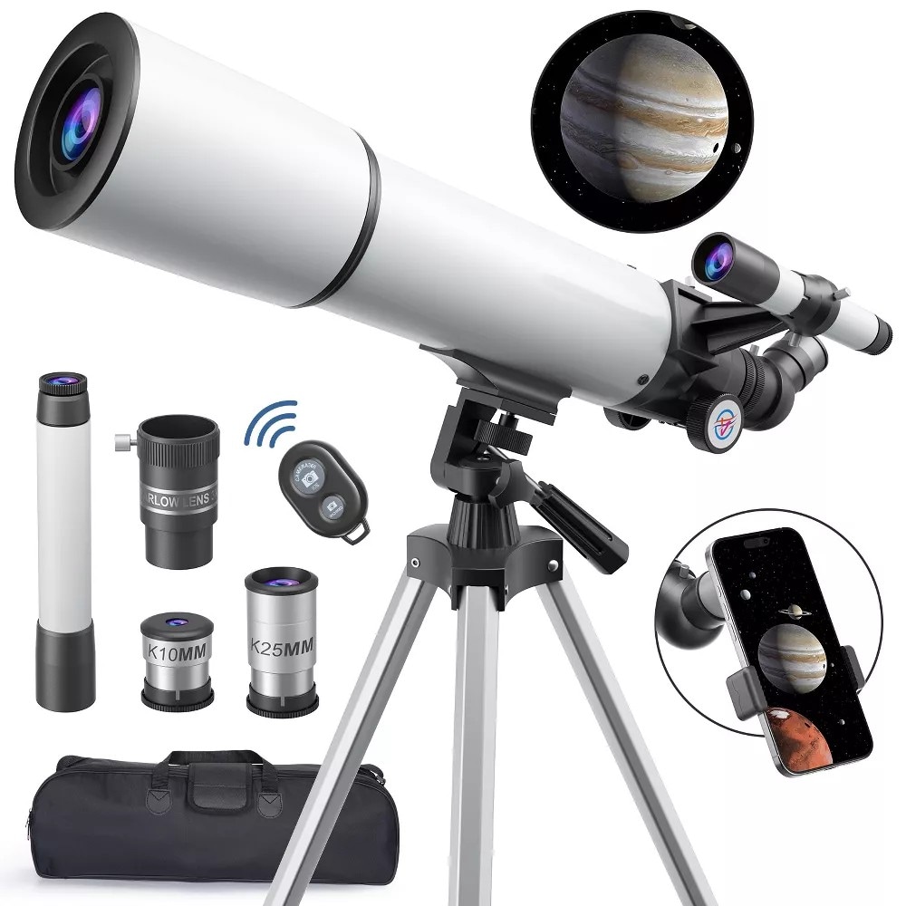 Fenbeli - 80-mm Refractor Telescope 500-mm with Tripod Phone Adapter for Adults and Beginners