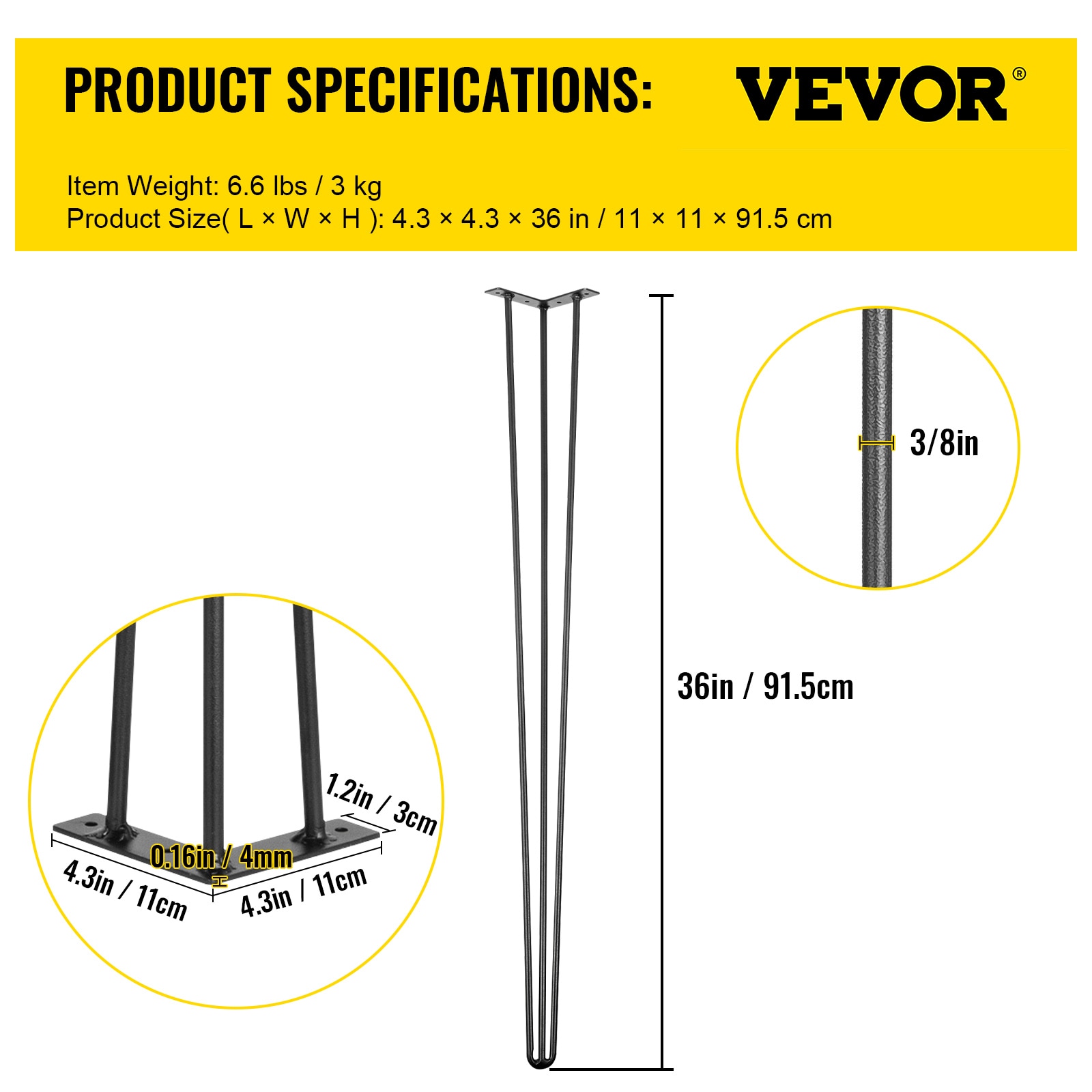 VEVOR TZZT4PCS36YC3G001V0 Wood-Table-Legs - View #8
