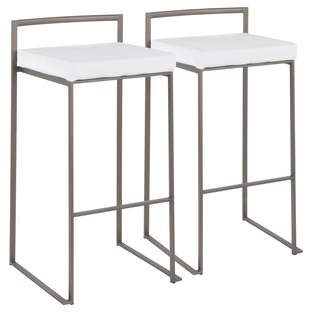 LumiSource B30-FUJI AN+VW2 Fuji Set of 2 Antique Metal, White Velvet 34-in H Bar height Upholstered Stackable Metal Bar Stool