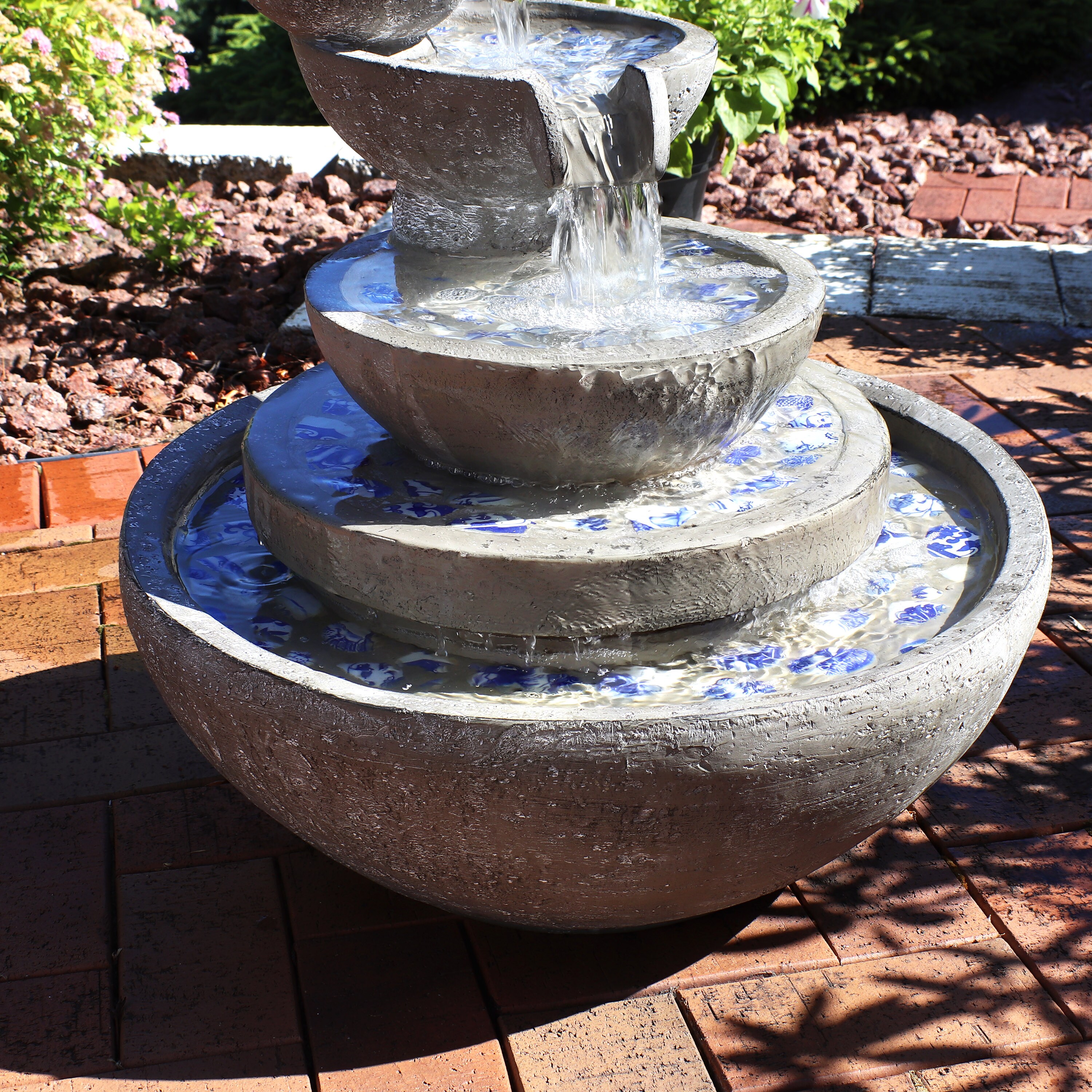 Sunnydaze Decor 22-in H Stone Tiered Outdoor Fountain Pump Included in ...