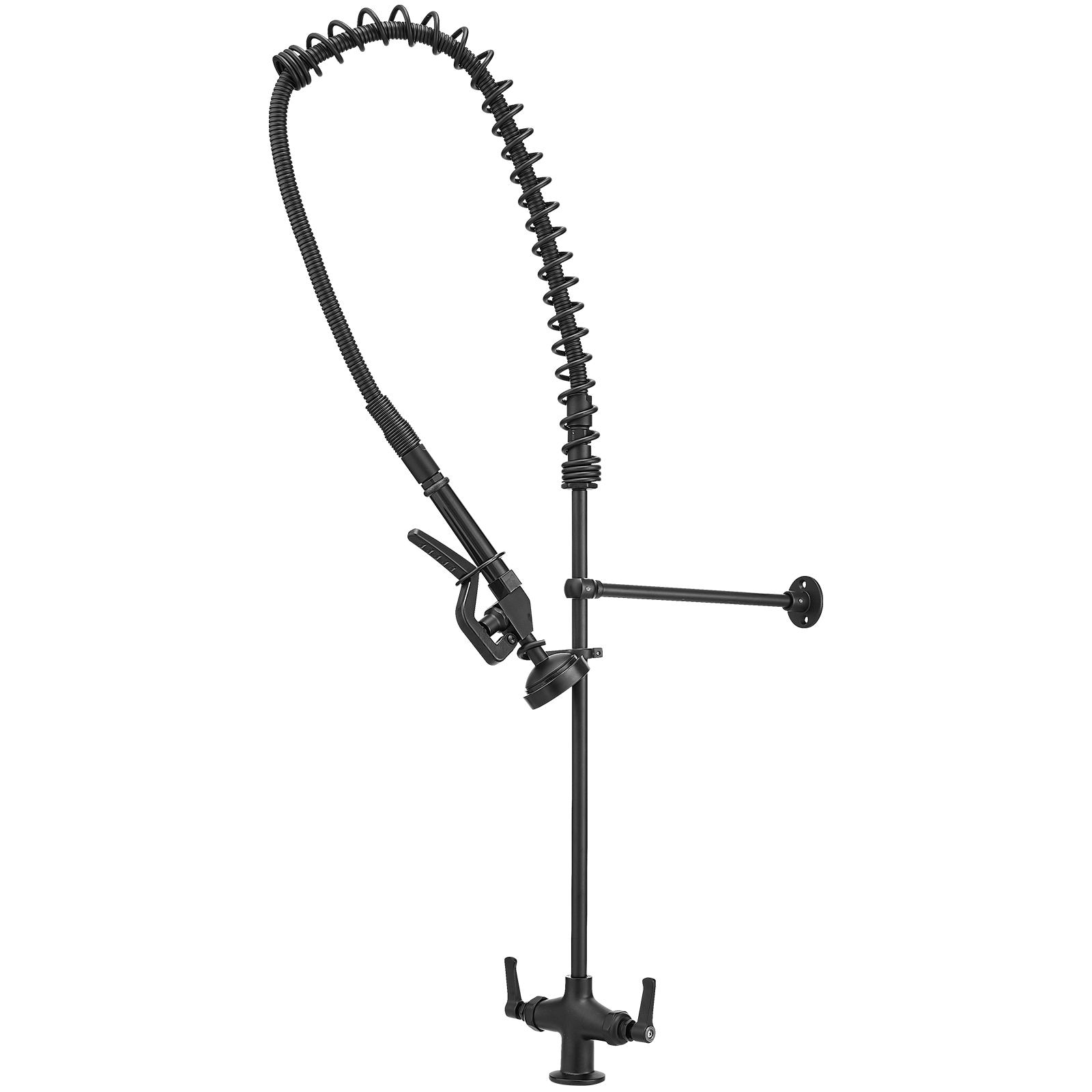 JUSHUA Commercial Restaurant Pull Down 2-Handle Wall Mount Pre-Rinse Spray Utility Kitchen Faucet in Matte Black