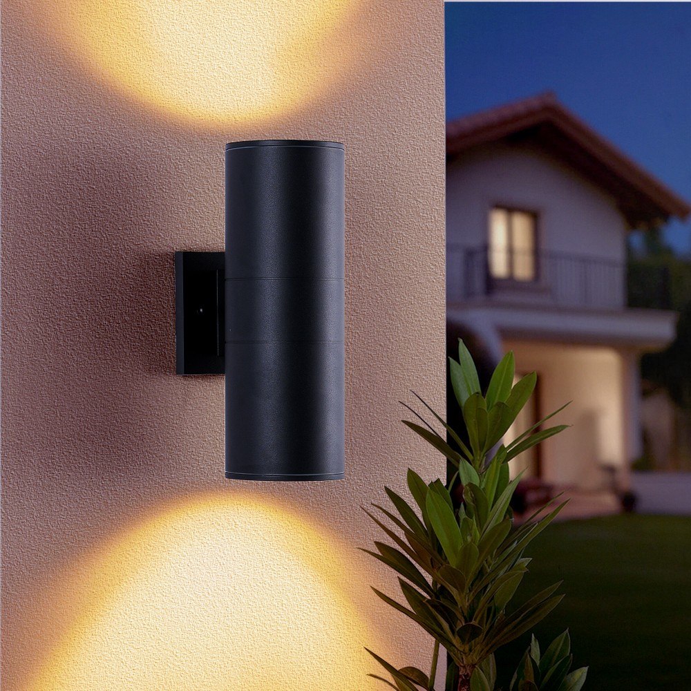 Basdien 11 in Black Modern Outdoor Porch Light Patio Light in 2 Lights with Aluminum Cylinder and Tempered Glass Cover Waterproof Wall Sconce 2 Pack Rust Resistant IP65 Rated Setup Mounting Bracket Garage Entryway Garden Backyard Deck Home Use