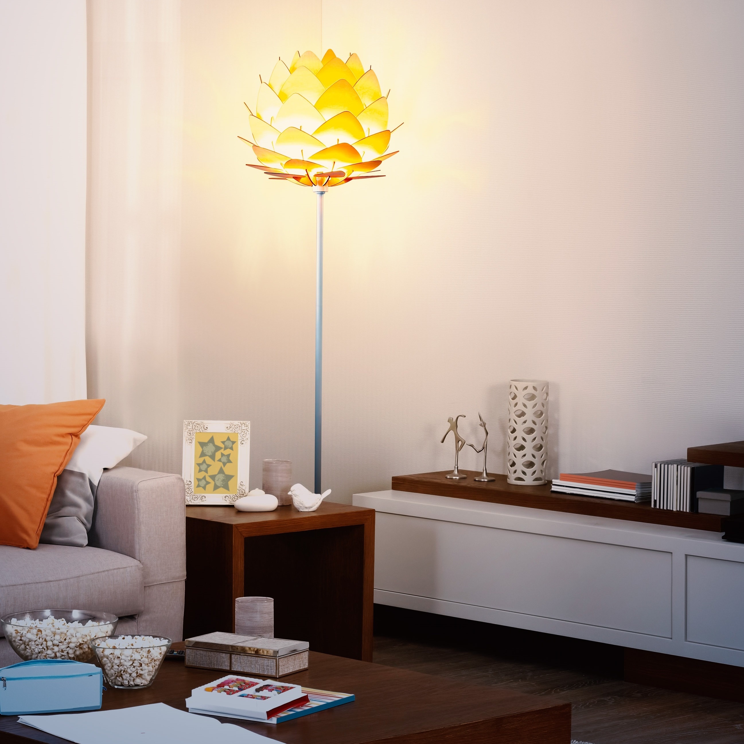 White 66" Torchiere Floor Lamp with Google Assistant for Kids