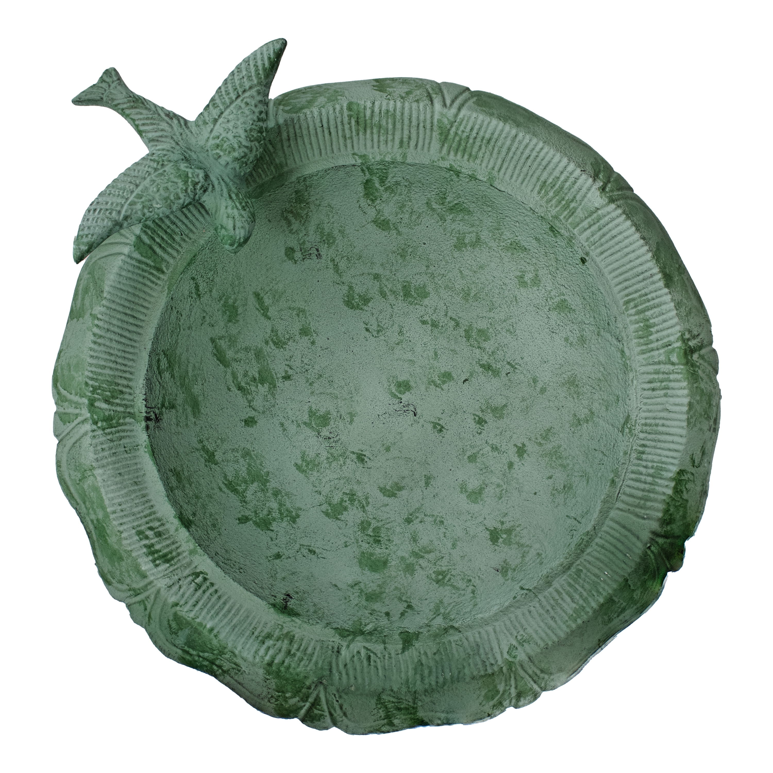 Green Patina Cast Aluminum Garden Bird Bath with Sculpture